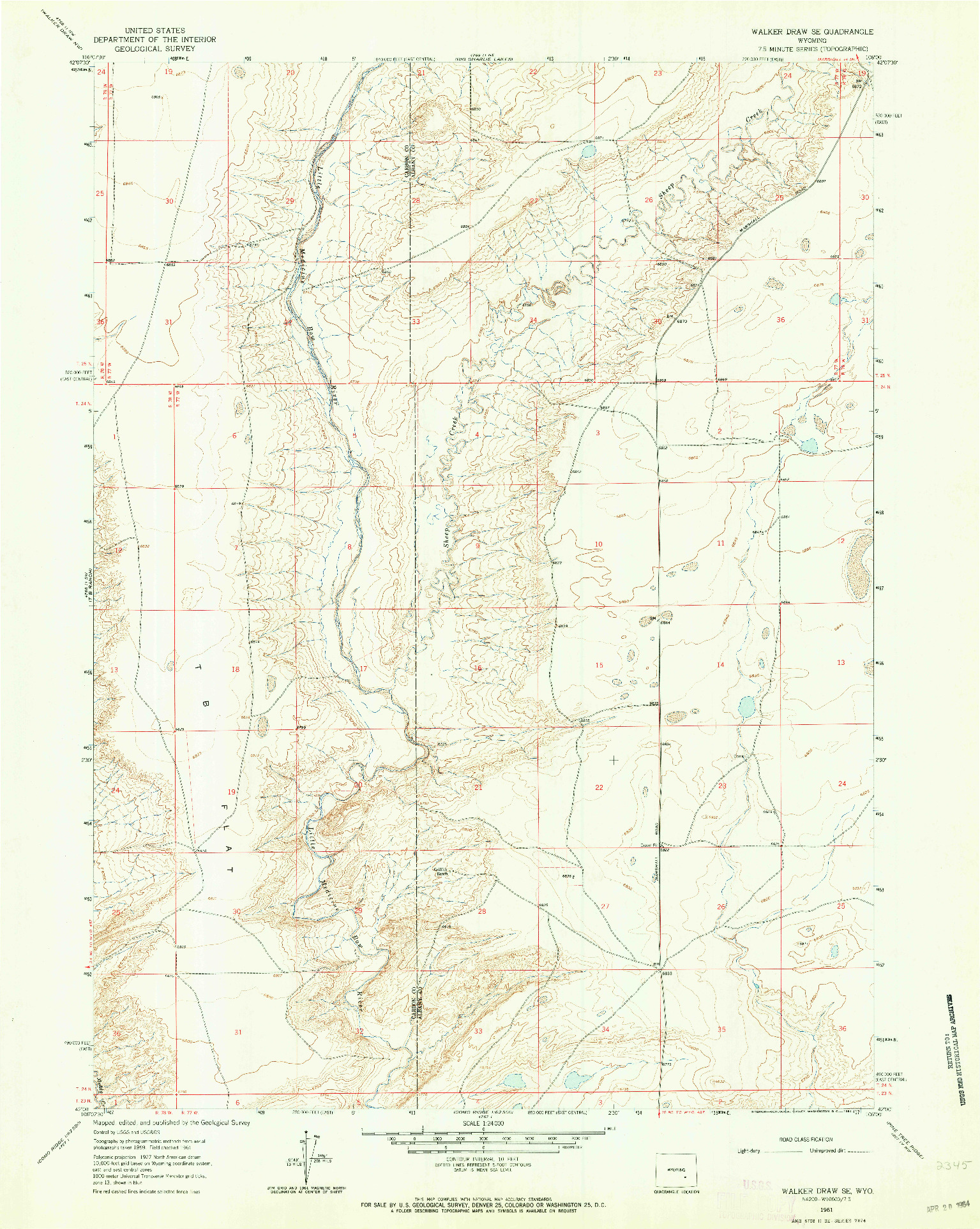 USGS 1:24000-SCALE QUADRANGLE FOR WALKER DRAW SE, WY 1961