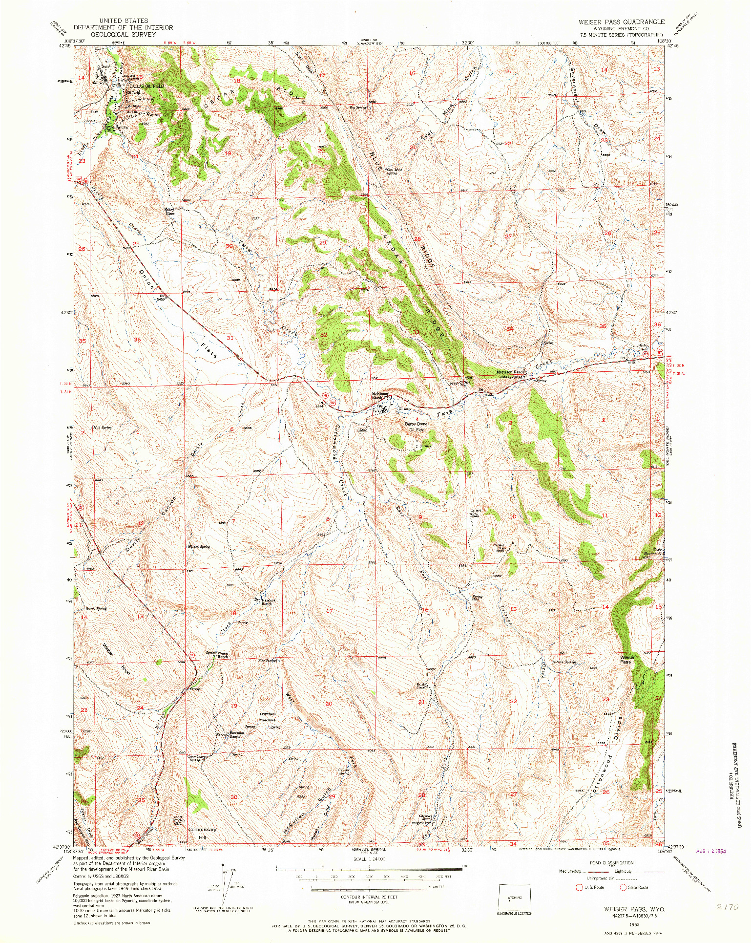 USGS 1:24000-SCALE QUADRANGLE FOR WEISER PASS, WY 1953