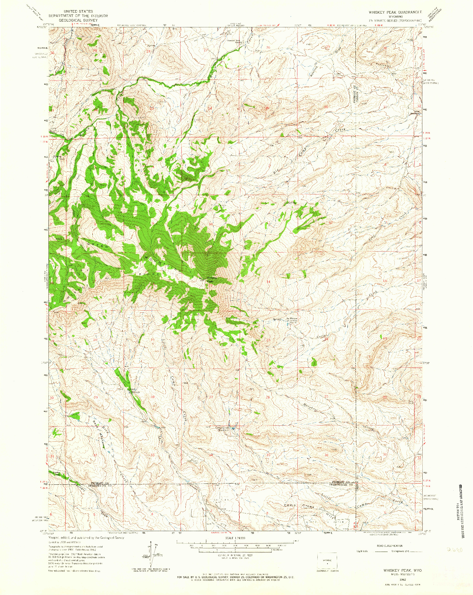 USGS 1:24000-SCALE QUADRANGLE FOR WHISKEY PEAK, WY 1962