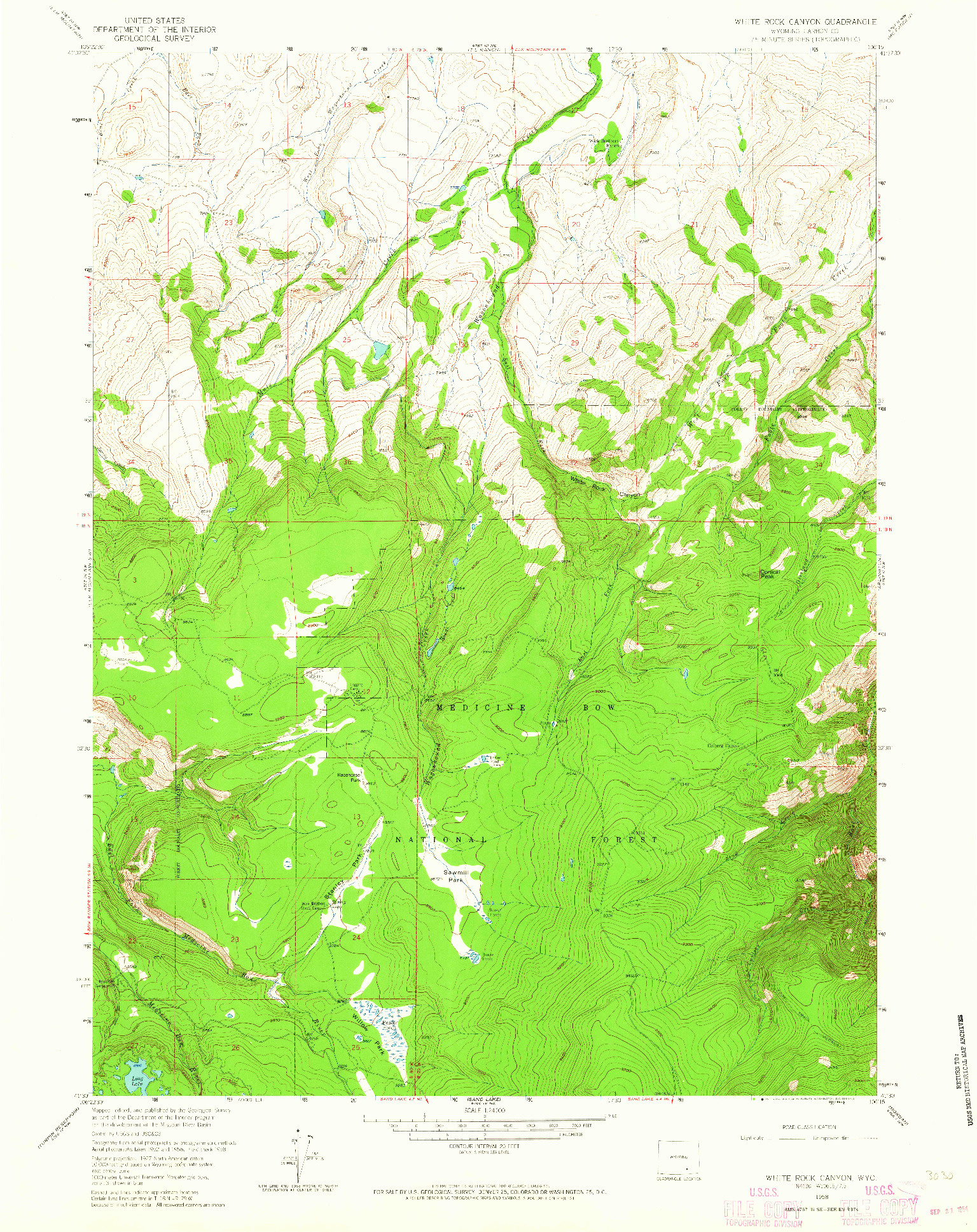 USGS 1:24000-SCALE QUADRANGLE FOR WHITE ROCK CANYON, WY 1958
