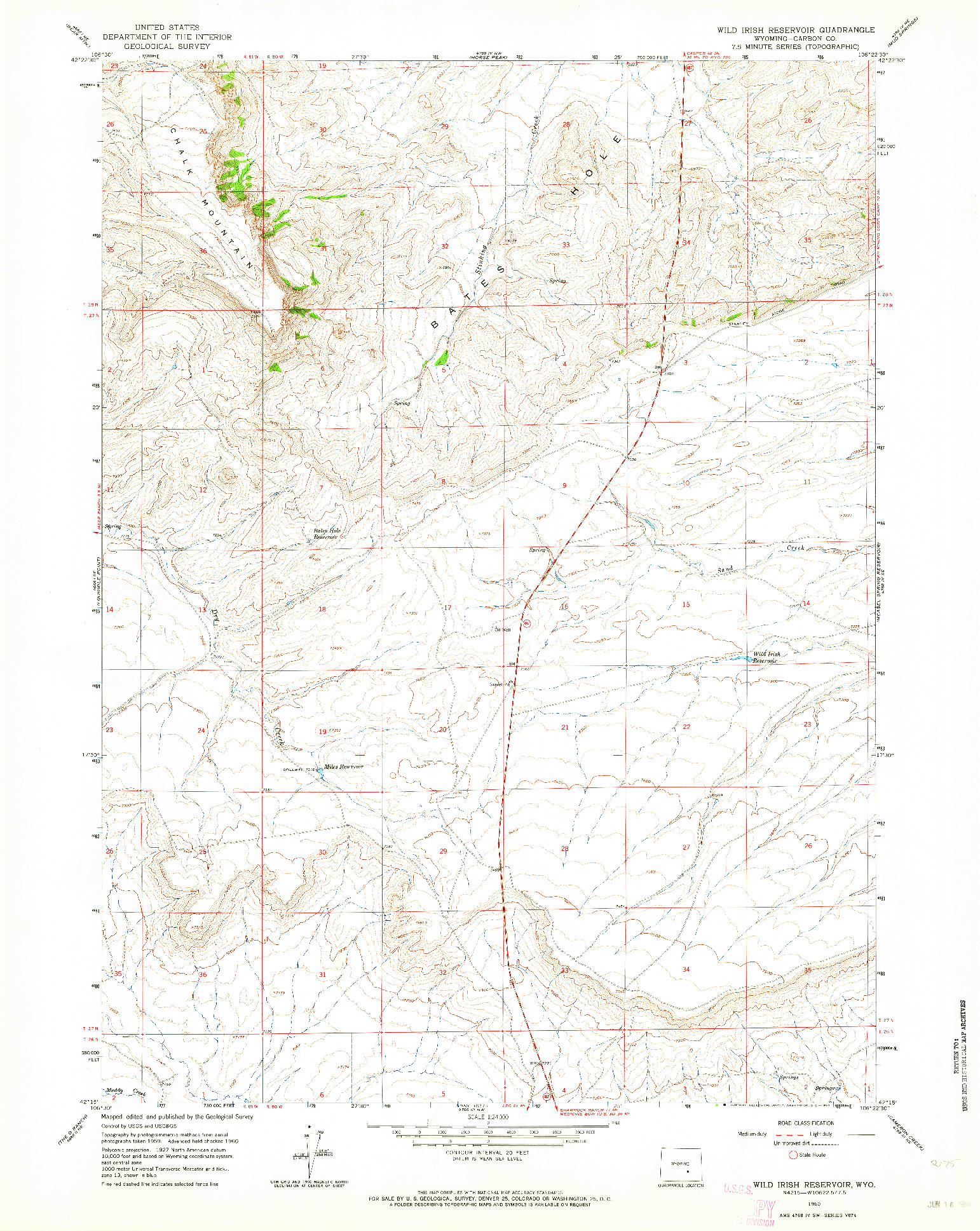 USGS 1:24000-SCALE QUADRANGLE FOR WILD IRISH RESERVOIR, WY 1960