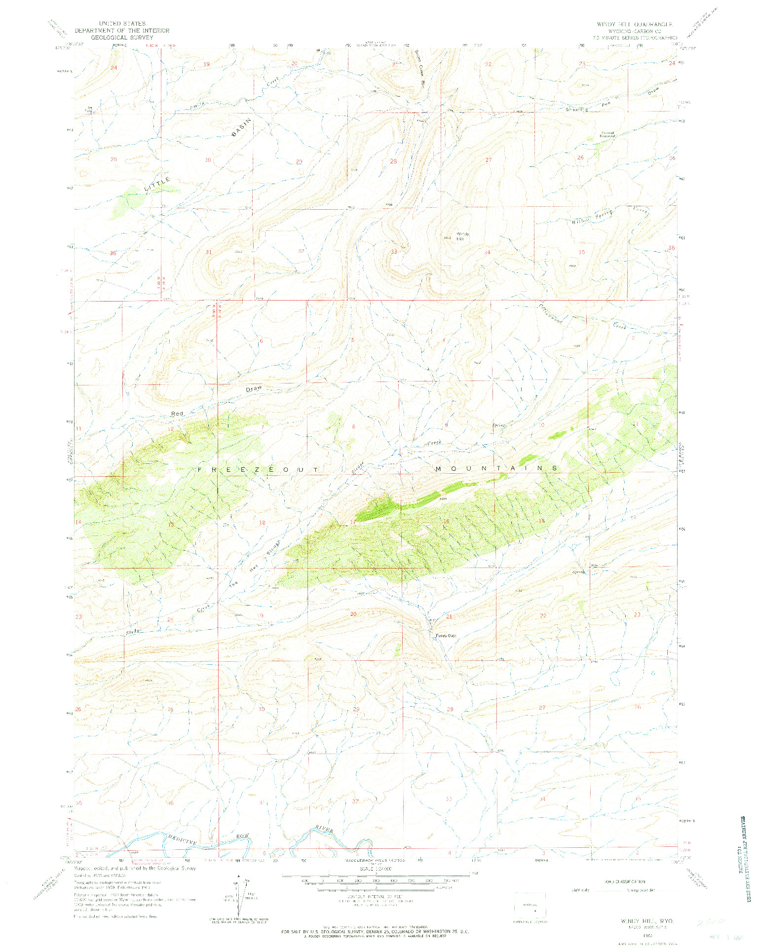 USGS 1:24000-SCALE QUADRANGLE FOR WINDY HILL, WY 1961