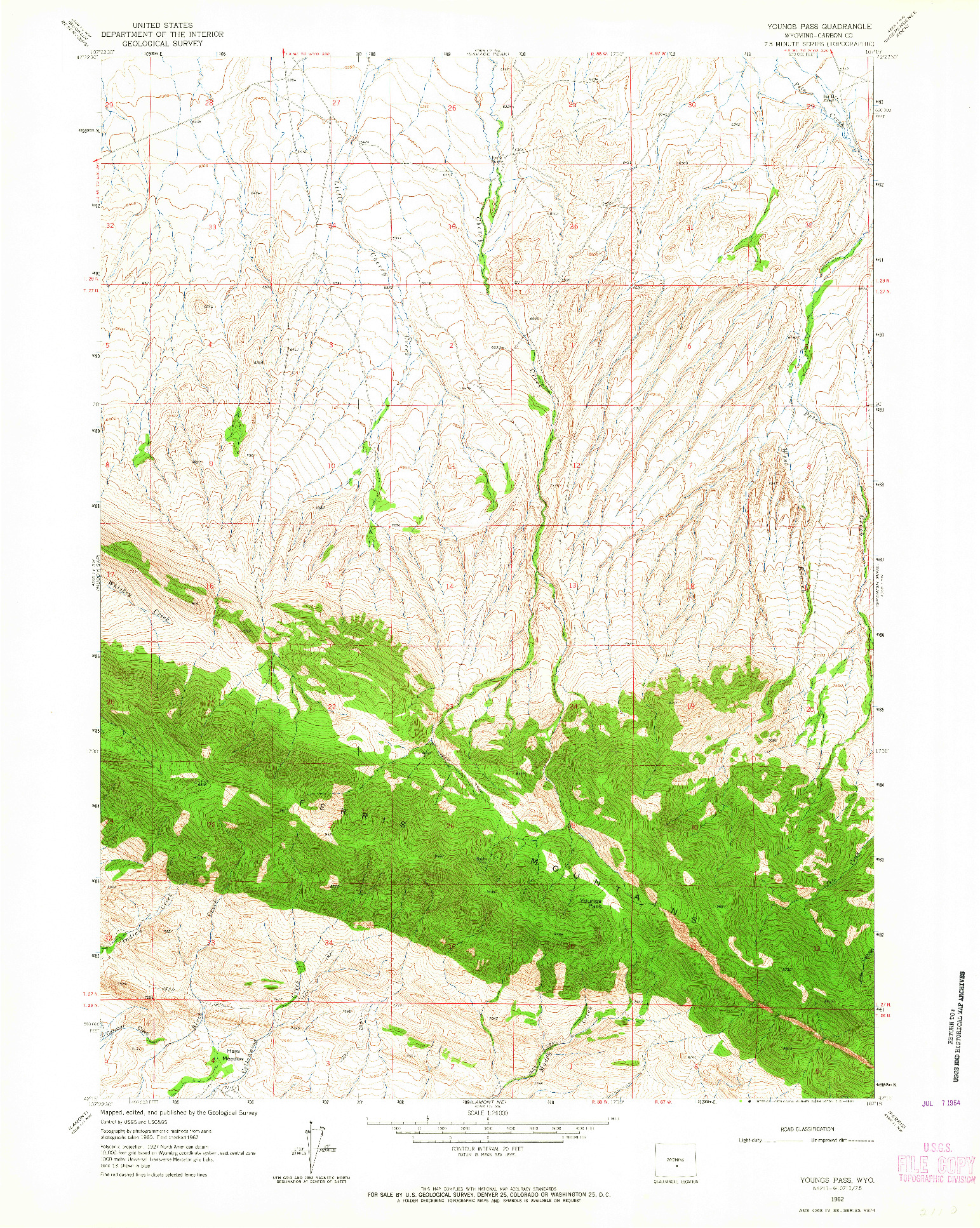 USGS 1:24000-SCALE QUADRANGLE FOR YOUNGS PASS, WY 1962