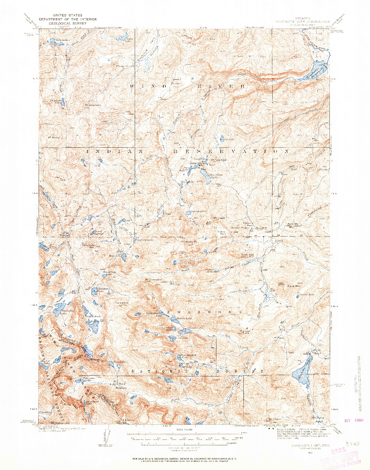 USGS 1:62500-SCALE QUADRANGLE FOR MOCCASIN LAKE, WY 1937