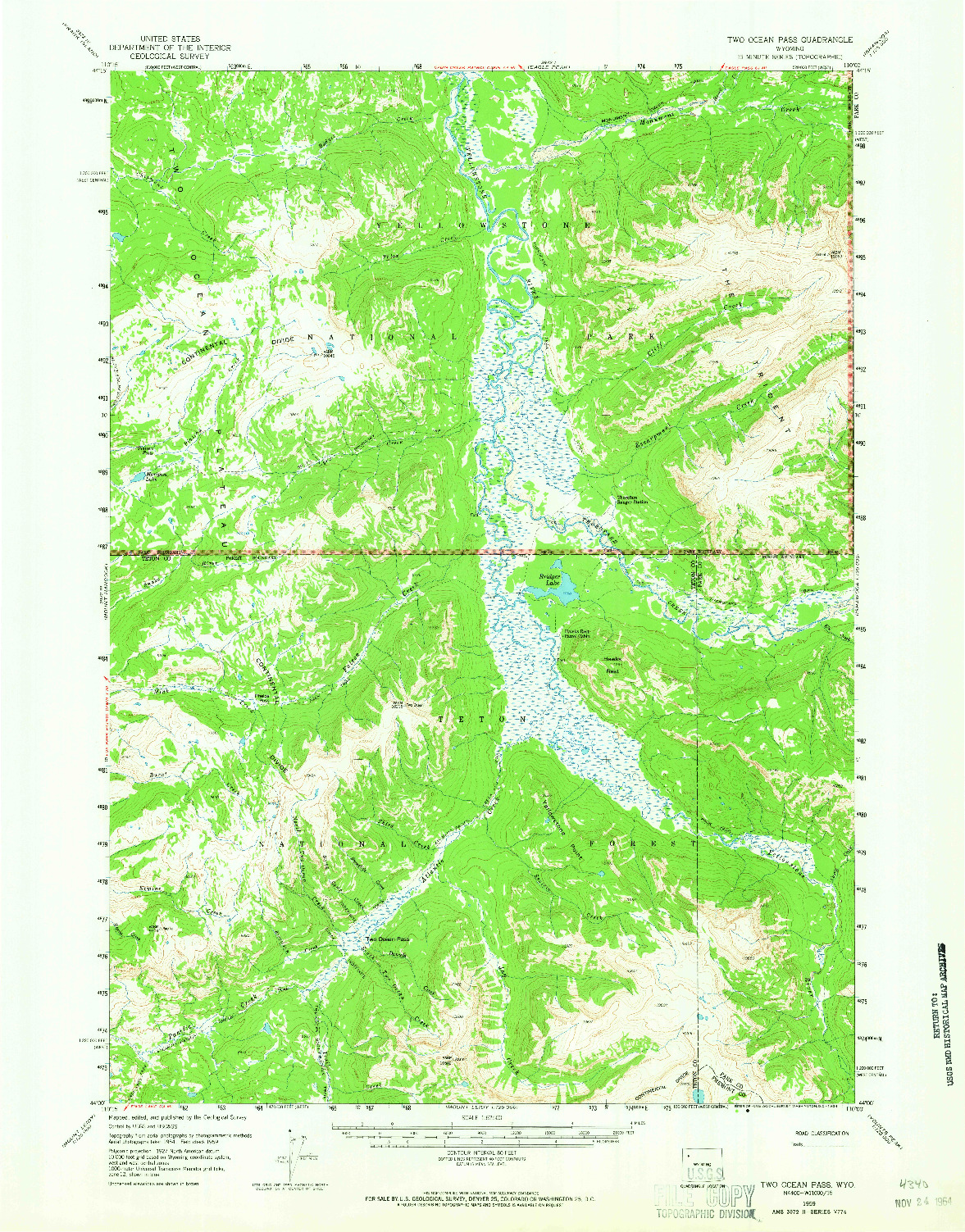 USGS 1:62500-SCALE QUADRANGLE FOR TWO OCEAN PASS, WY 1959