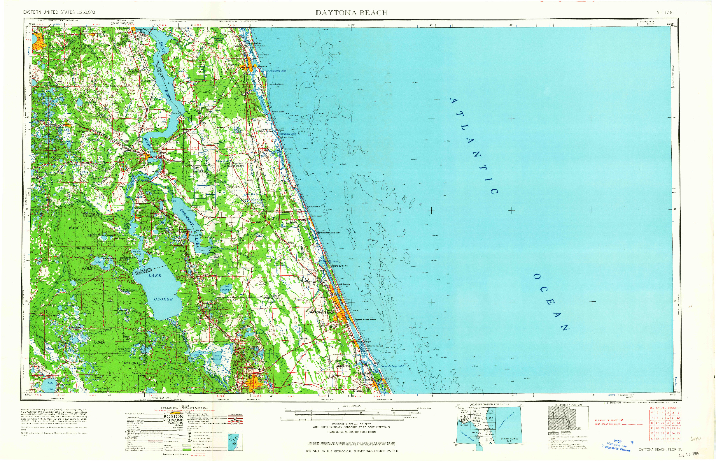 USGS 1:250000-SCALE QUADRANGLE FOR DAYTONA BEACH, FL 1964