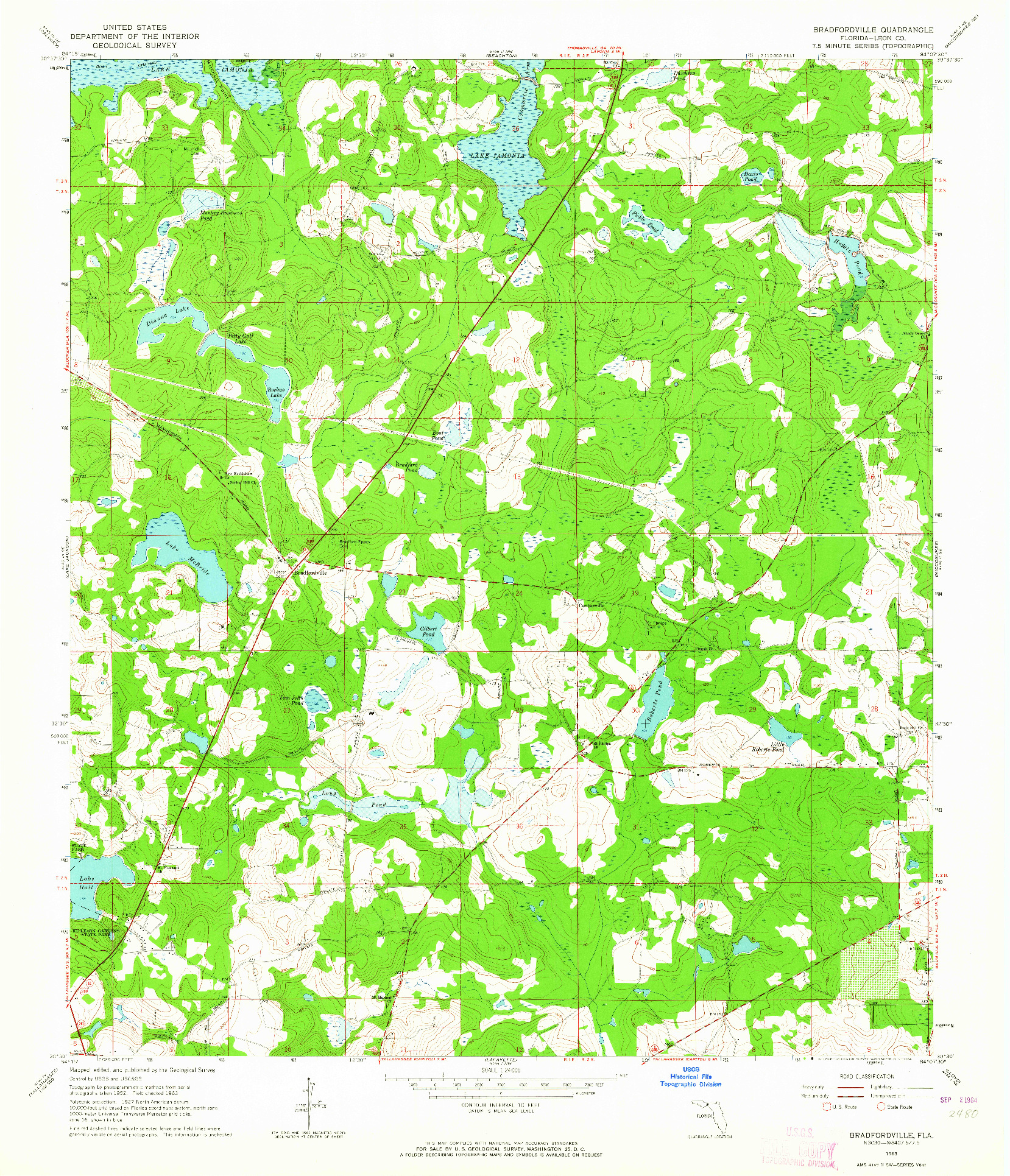 USGS 1:24000-SCALE QUADRANGLE FOR BRADFORDVILLE, FL 1963