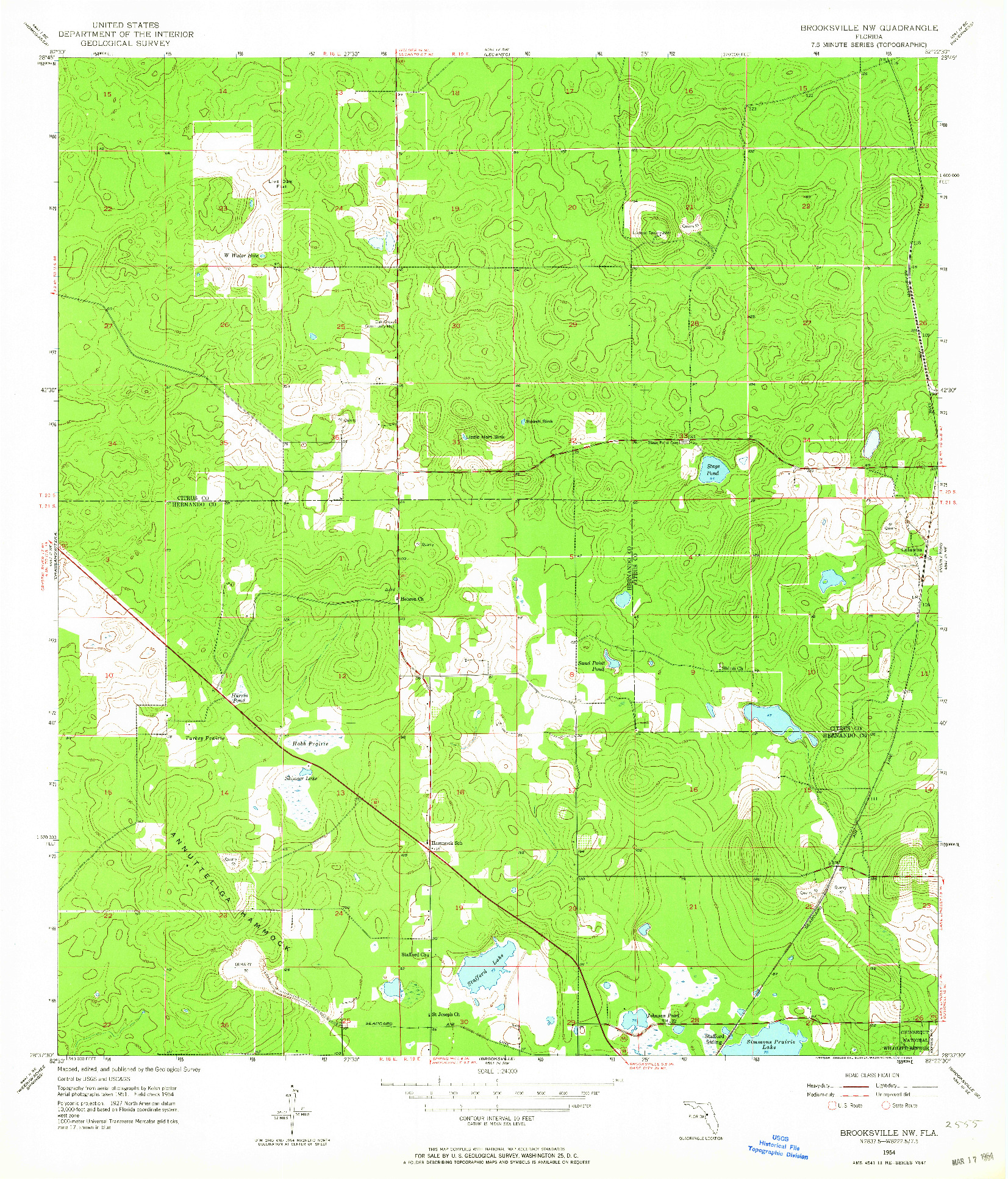 USGS 1:24000-SCALE QUADRANGLE FOR BROOKSVILLE NW, FL 1954