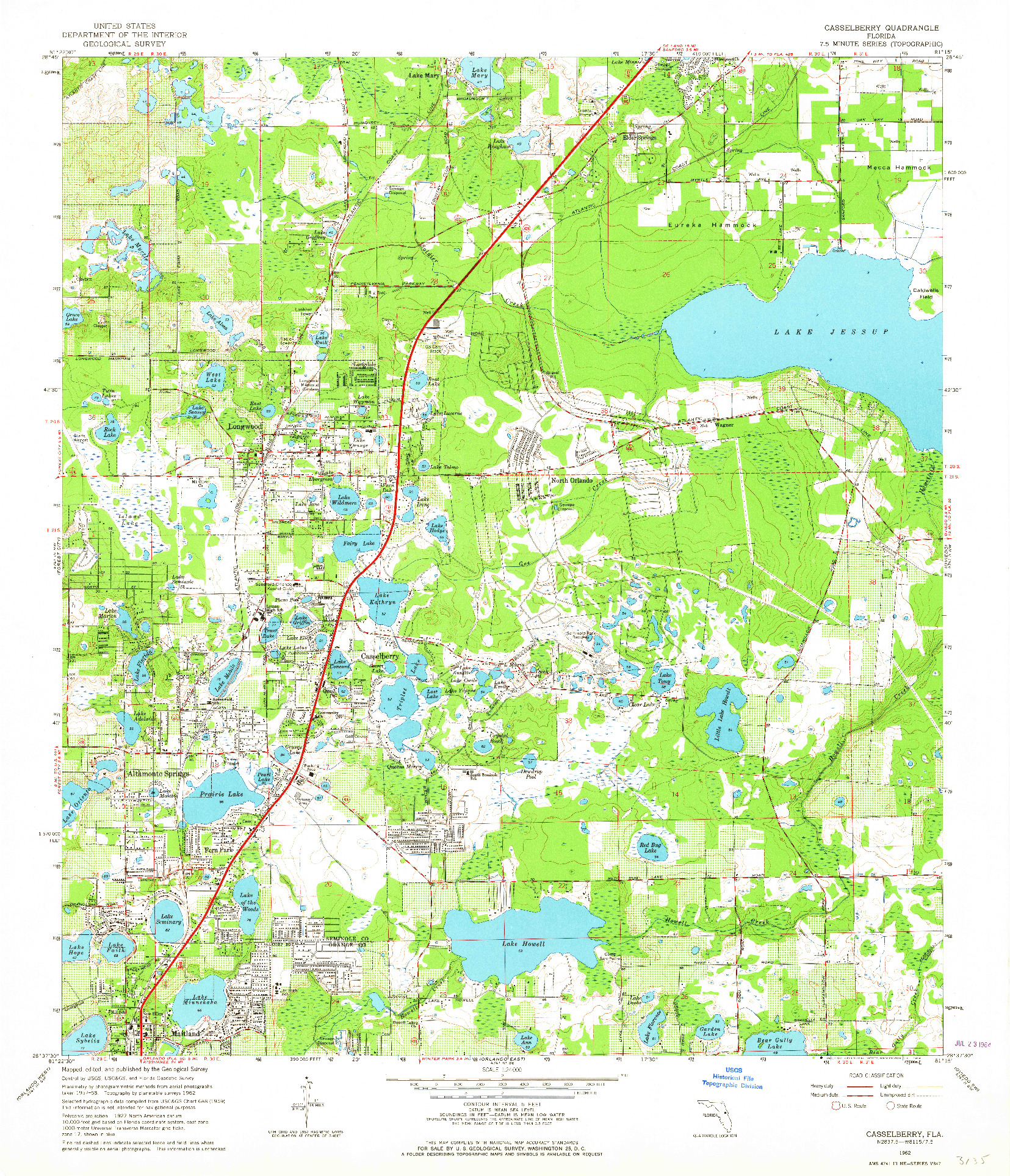 USGS 1:24000-SCALE QUADRANGLE FOR CASSELBERRY, FL 1962