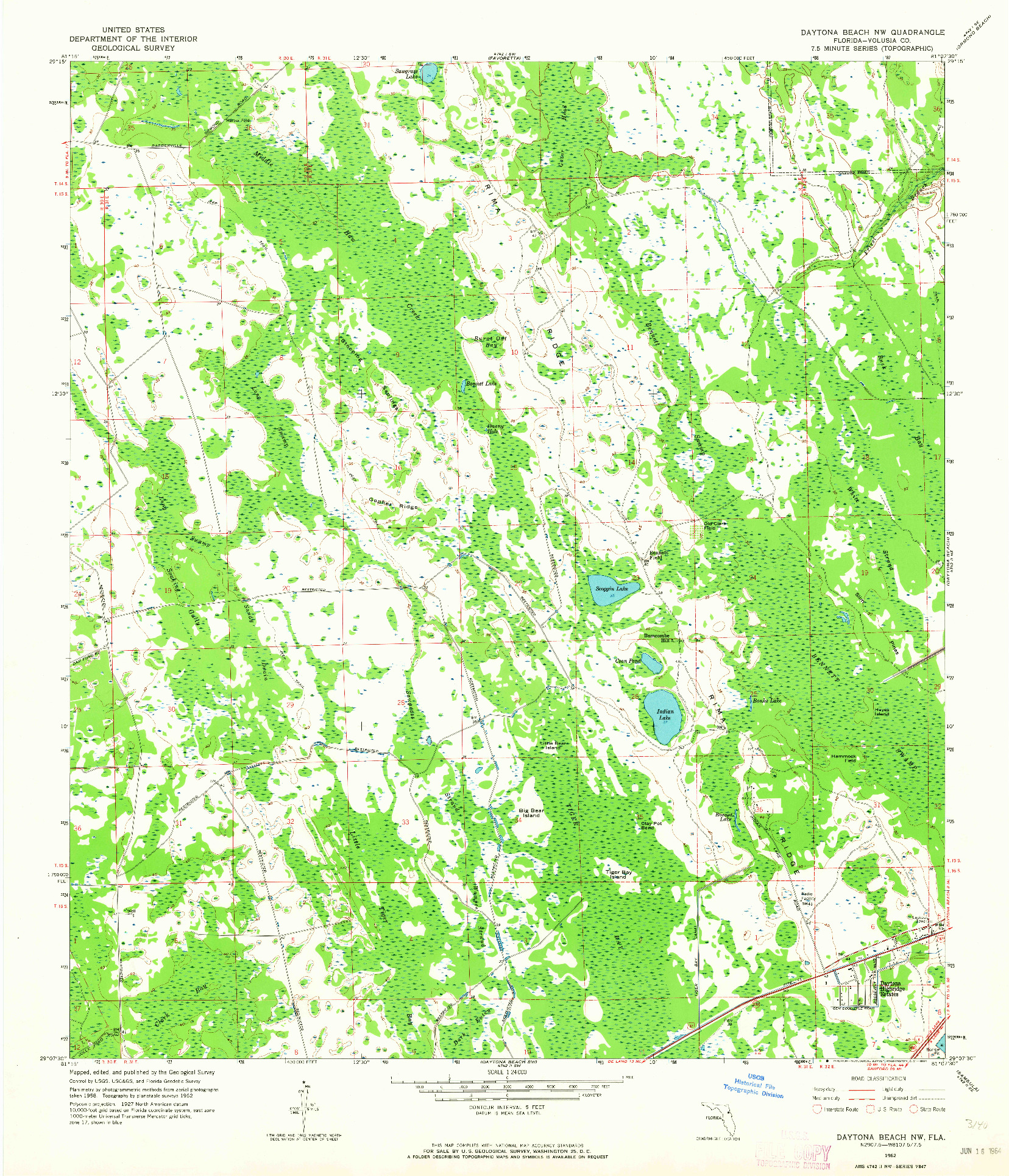 USGS 1:24000-SCALE QUADRANGLE FOR DAYTONA BEACH NW, FL 1962