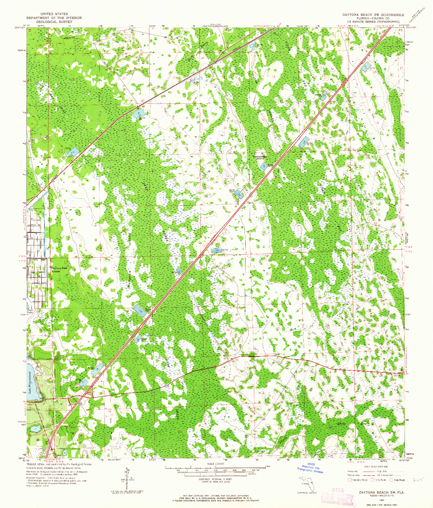 USGS 1:24000-SCALE QUADRANGLE FOR DAYTONA BEACH SW, FL 1962