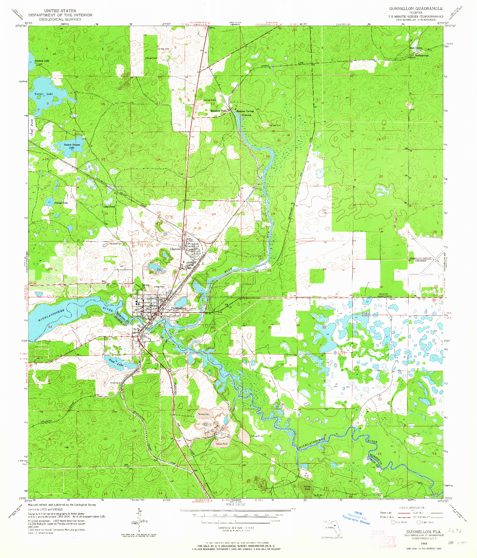 USGS 1:24000-SCALE QUADRANGLE FOR DUNNELLON, FL 1954