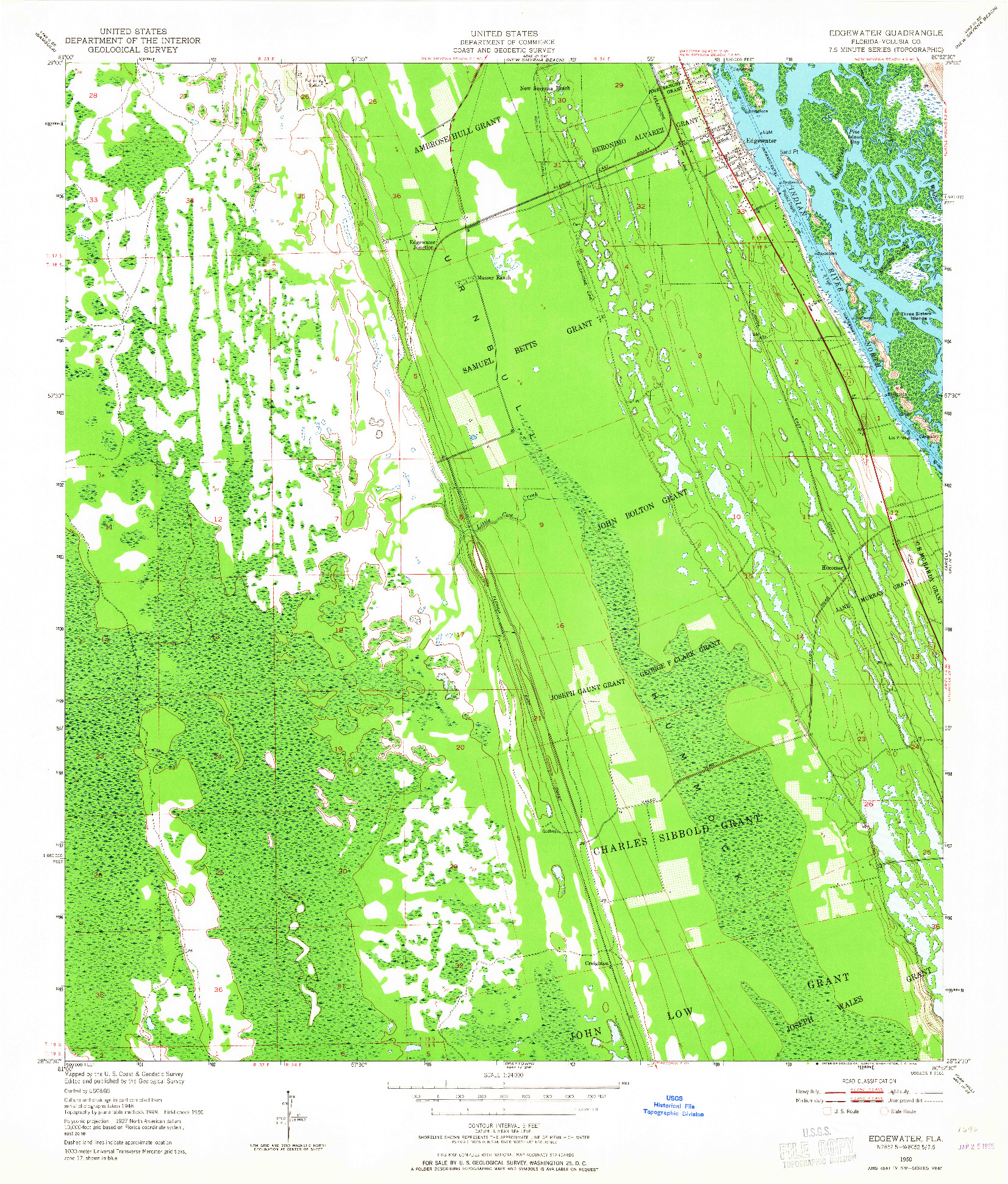 USGS 1:24000-SCALE QUADRANGLE FOR EDGEWATER, FL 1950