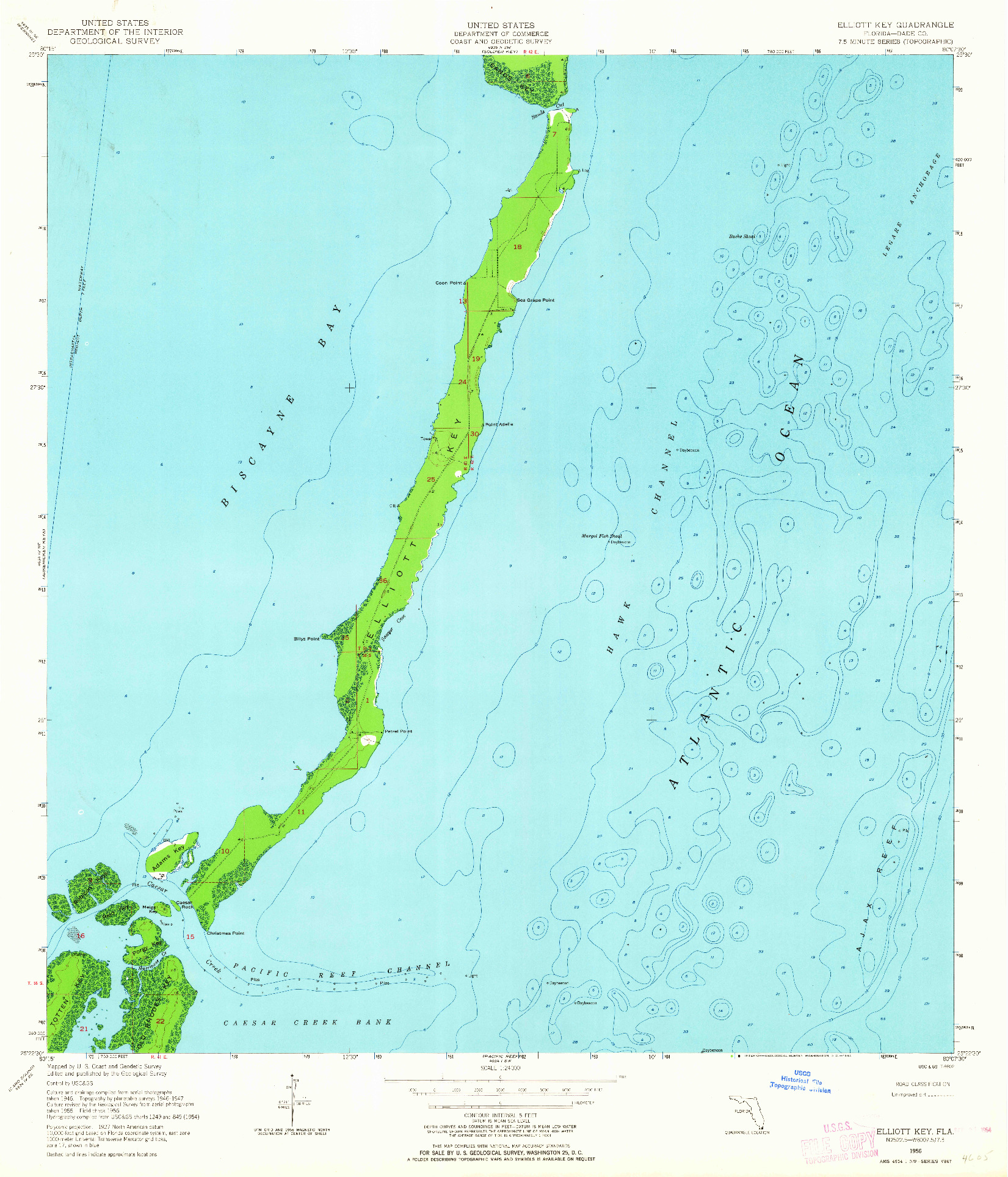 USGS 1:24000-SCALE QUADRANGLE FOR ELLIOTT KEY, FL 1956