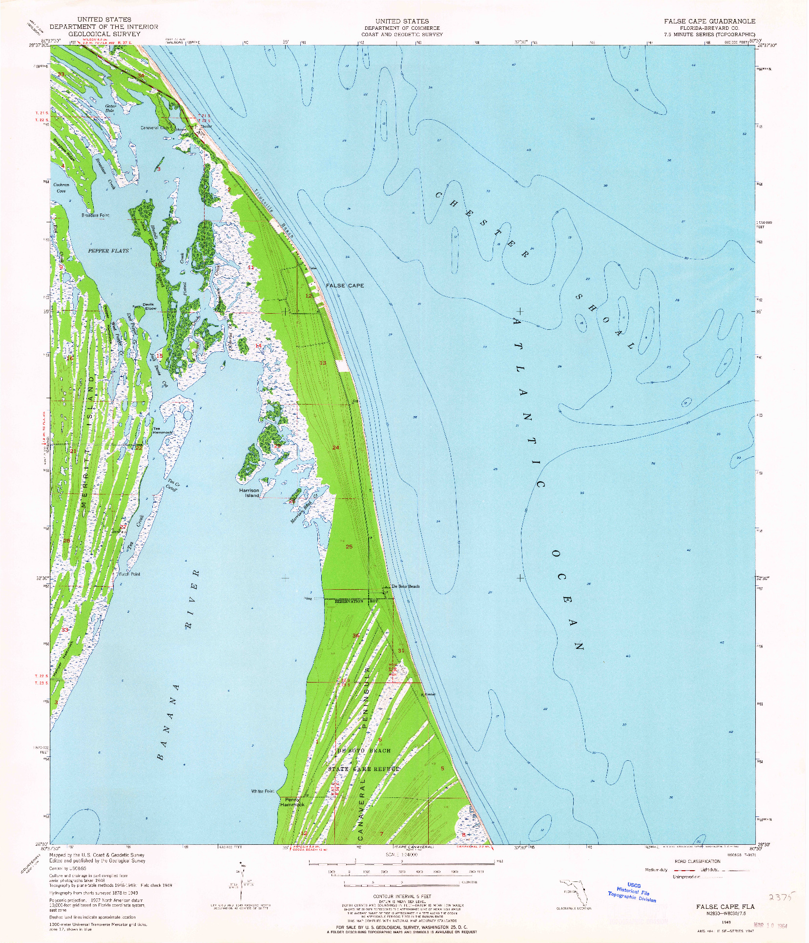 USGS 1:24000-SCALE QUADRANGLE FOR FALSE CAPE, FL 1949