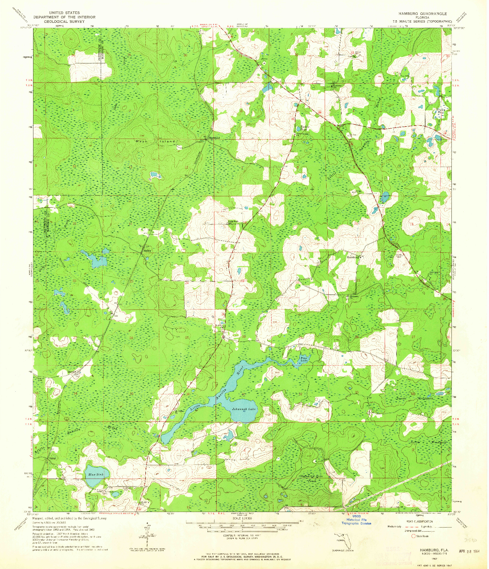USGS 1:24000-SCALE QUADRANGLE FOR HAMBURG, FL 1962