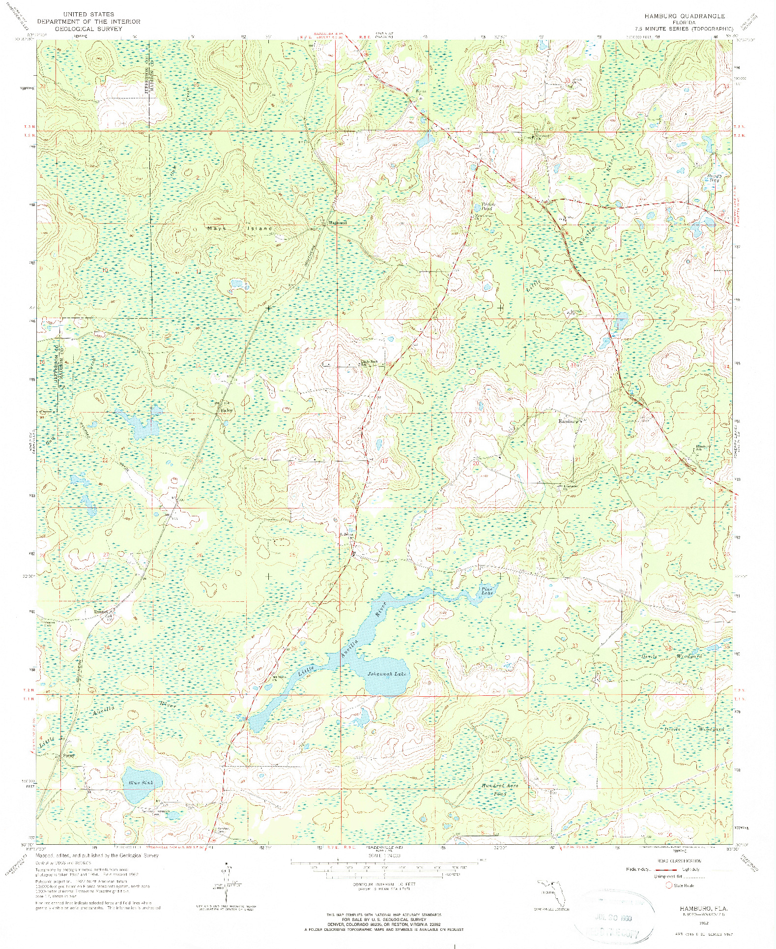 USGS 1:24000-SCALE QUADRANGLE FOR HAMBURG, FL 1962