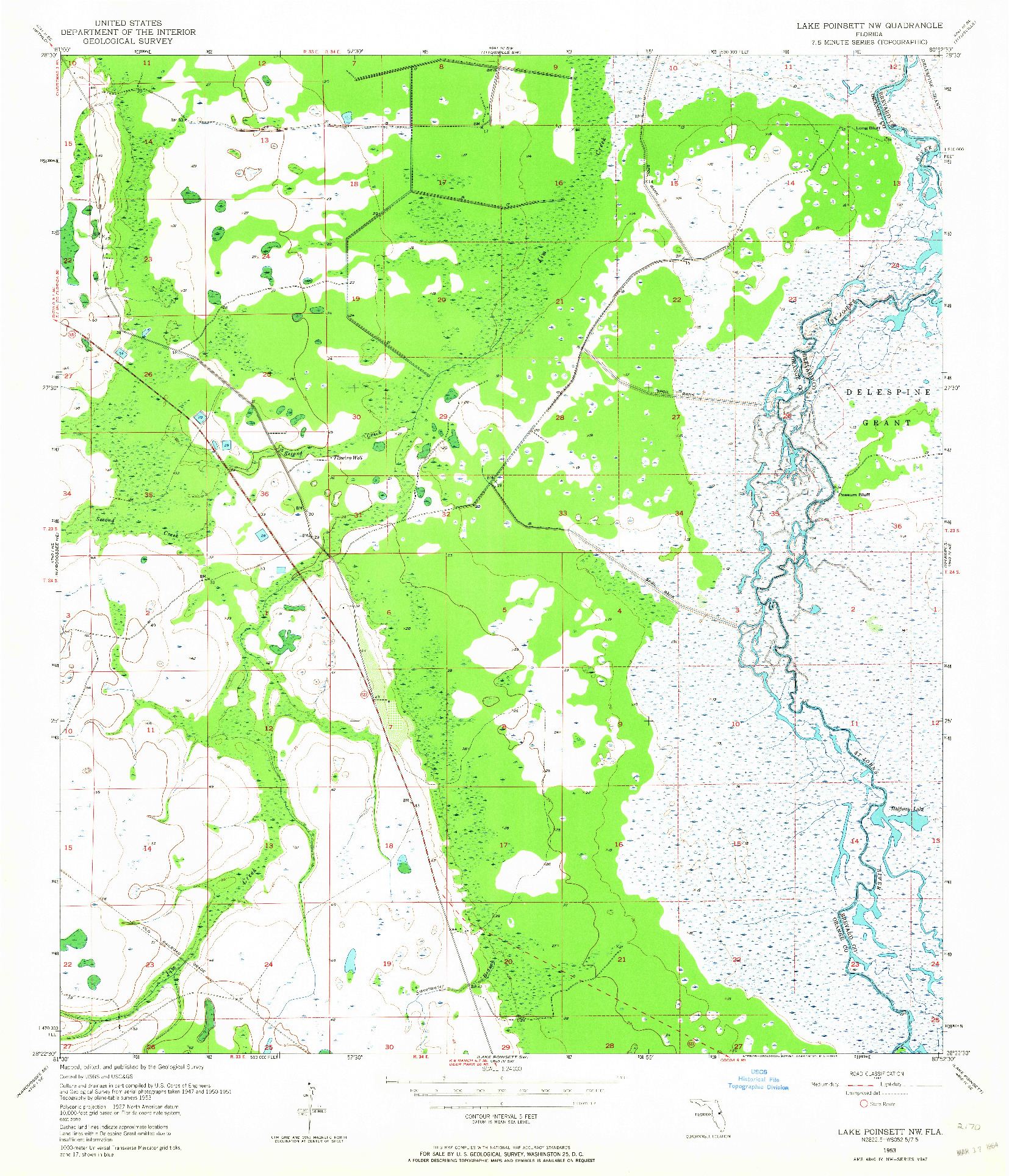 USGS 1:24000-SCALE QUADRANGLE FOR LAKE POINSETT NW, FL 1953