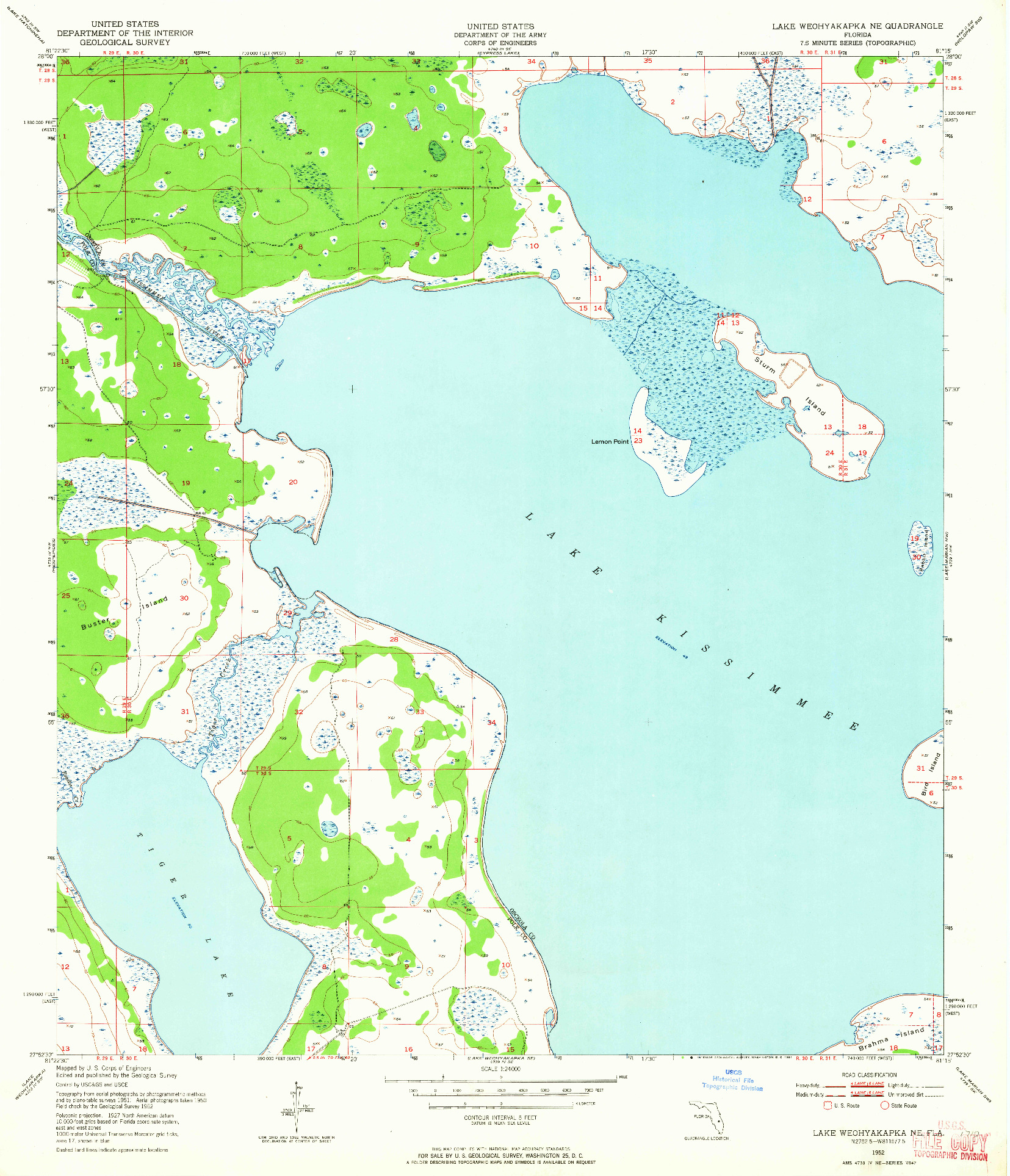 USGS 1:24000-SCALE QUADRANGLE FOR LAKE WEOHYAKAPKA NE, FL 1952