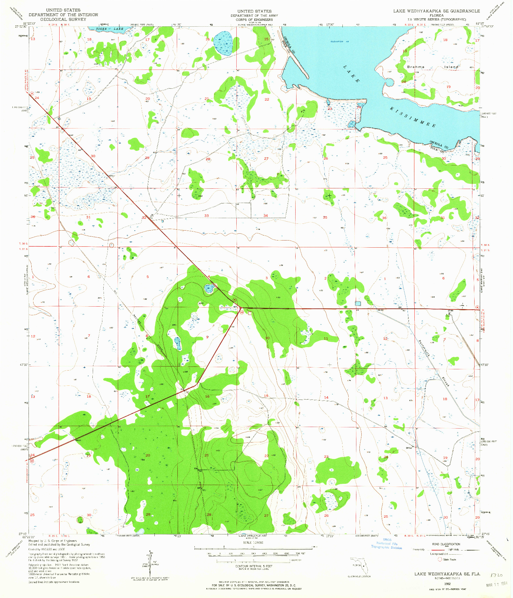 USGS 1:24000-SCALE QUADRANGLE FOR LAKE WEOHYAKAPKA SE, FL 1952