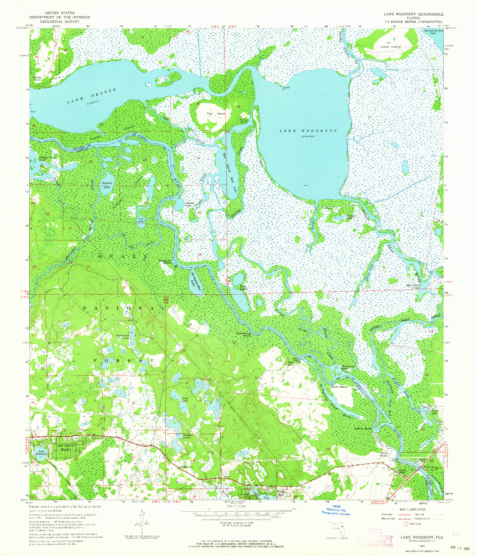 USGS 1:24000-SCALE QUADRANGLE FOR LAKE WOODRUFF, FL 1962