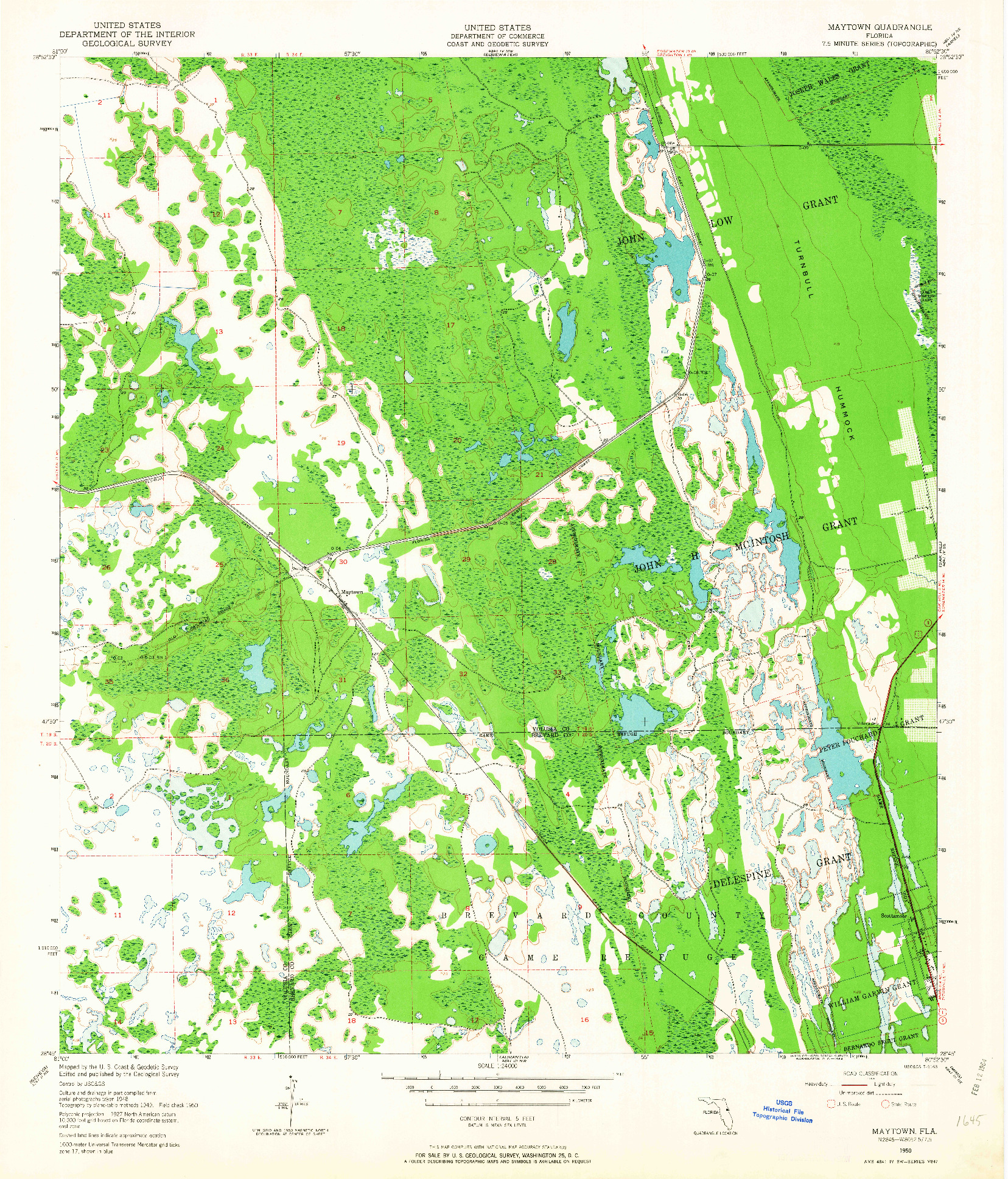 USGS 1:24000-SCALE QUADRANGLE FOR MAYTOWN, FL 1950