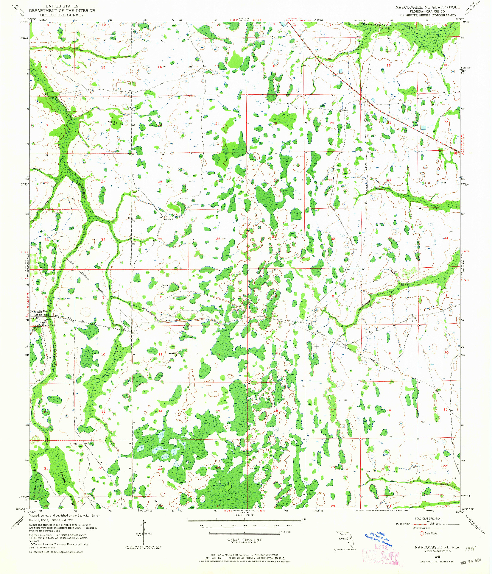 USGS 1:24000-SCALE QUADRANGLE FOR NARCOOSSEE NE, FL 1953