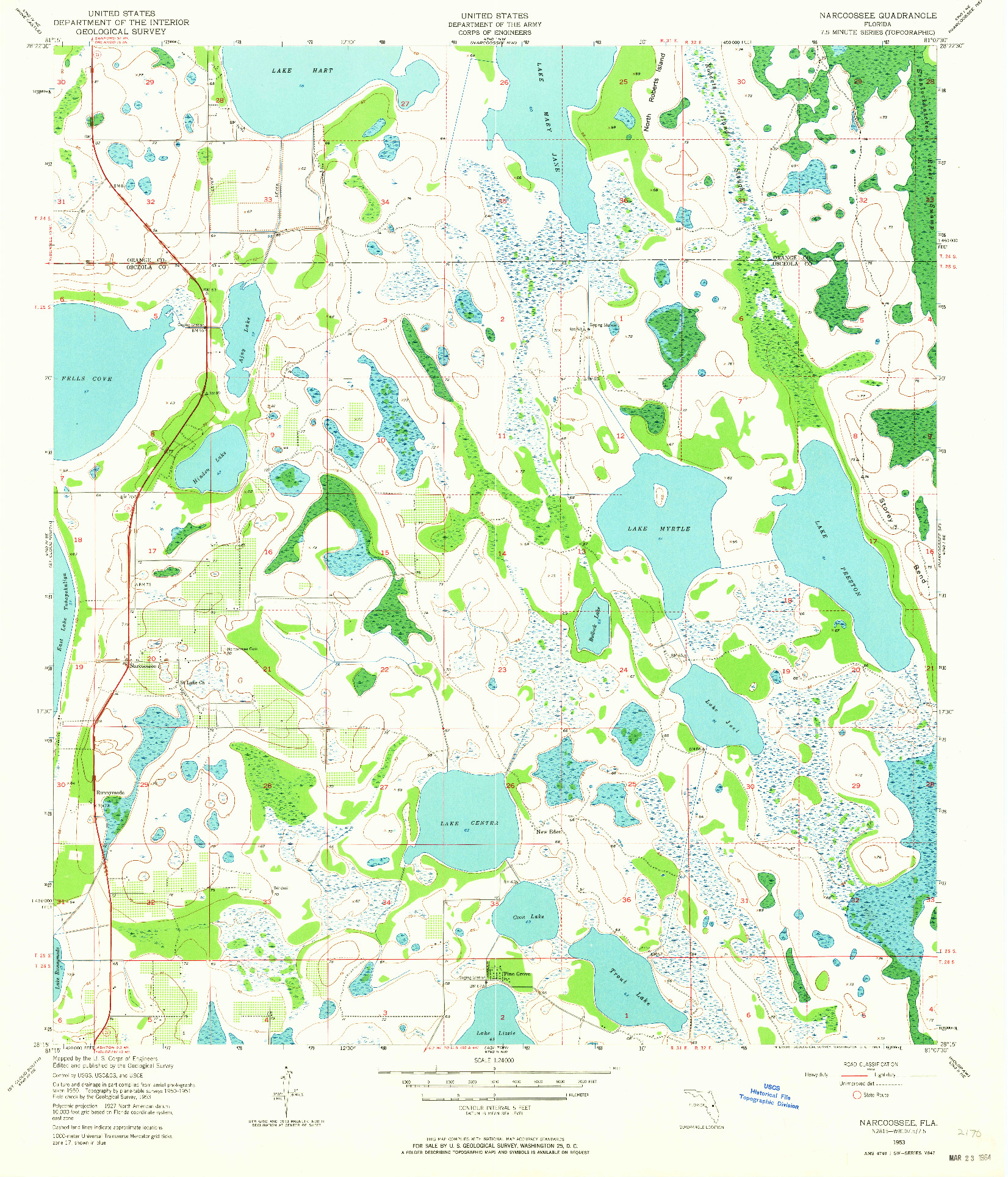 USGS 1:24000-SCALE QUADRANGLE FOR NARCOOSSEE, FL 1953