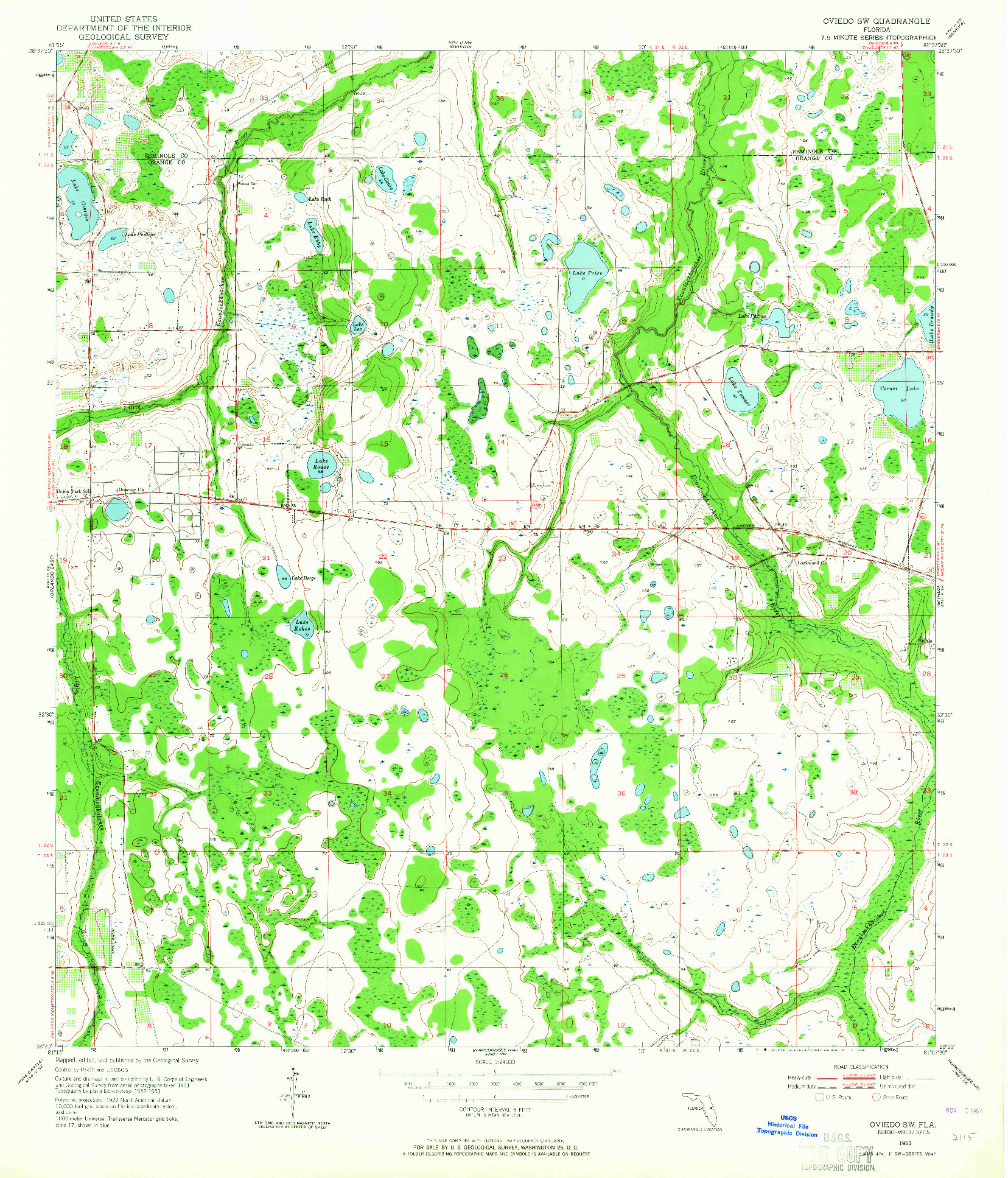 USGS 1:24000-SCALE QUADRANGLE FOR OVIEDO SW, FL 1953