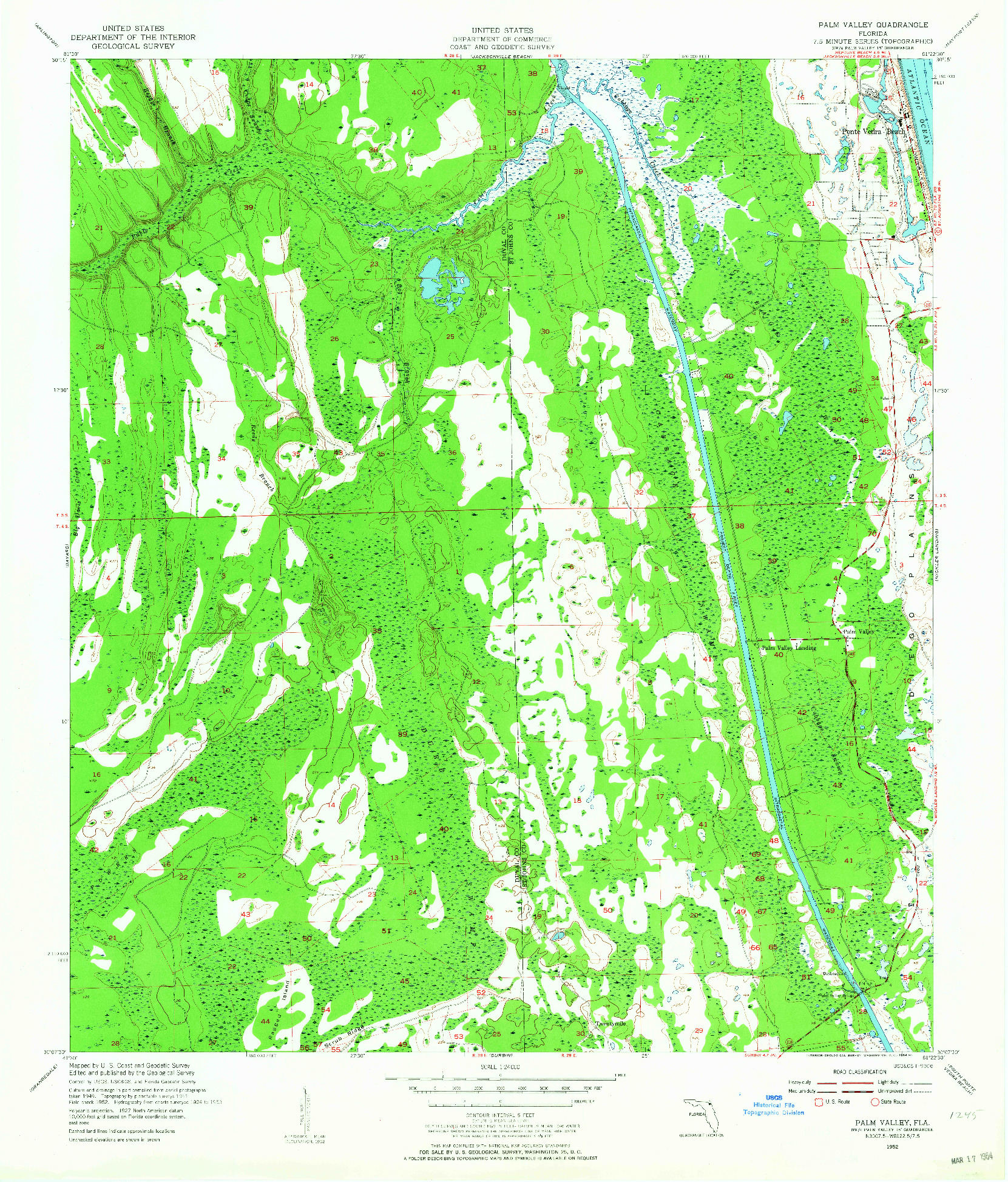 USGS 1:24000-SCALE QUADRANGLE FOR PALM VALLEY, FL 1952