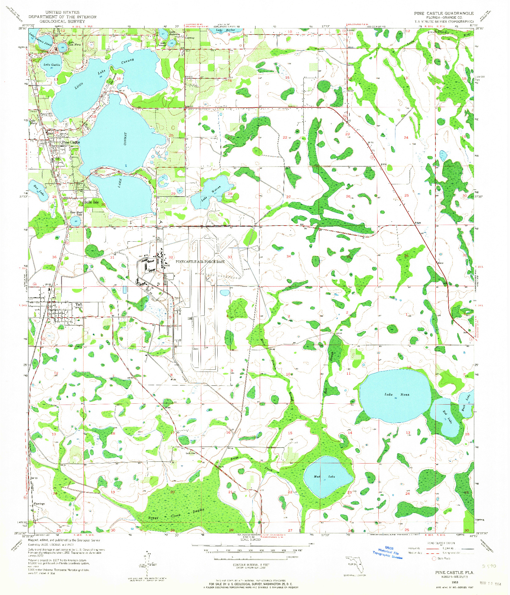 USGS 1:24000-SCALE QUADRANGLE FOR PINE CASTLE, FL 1953