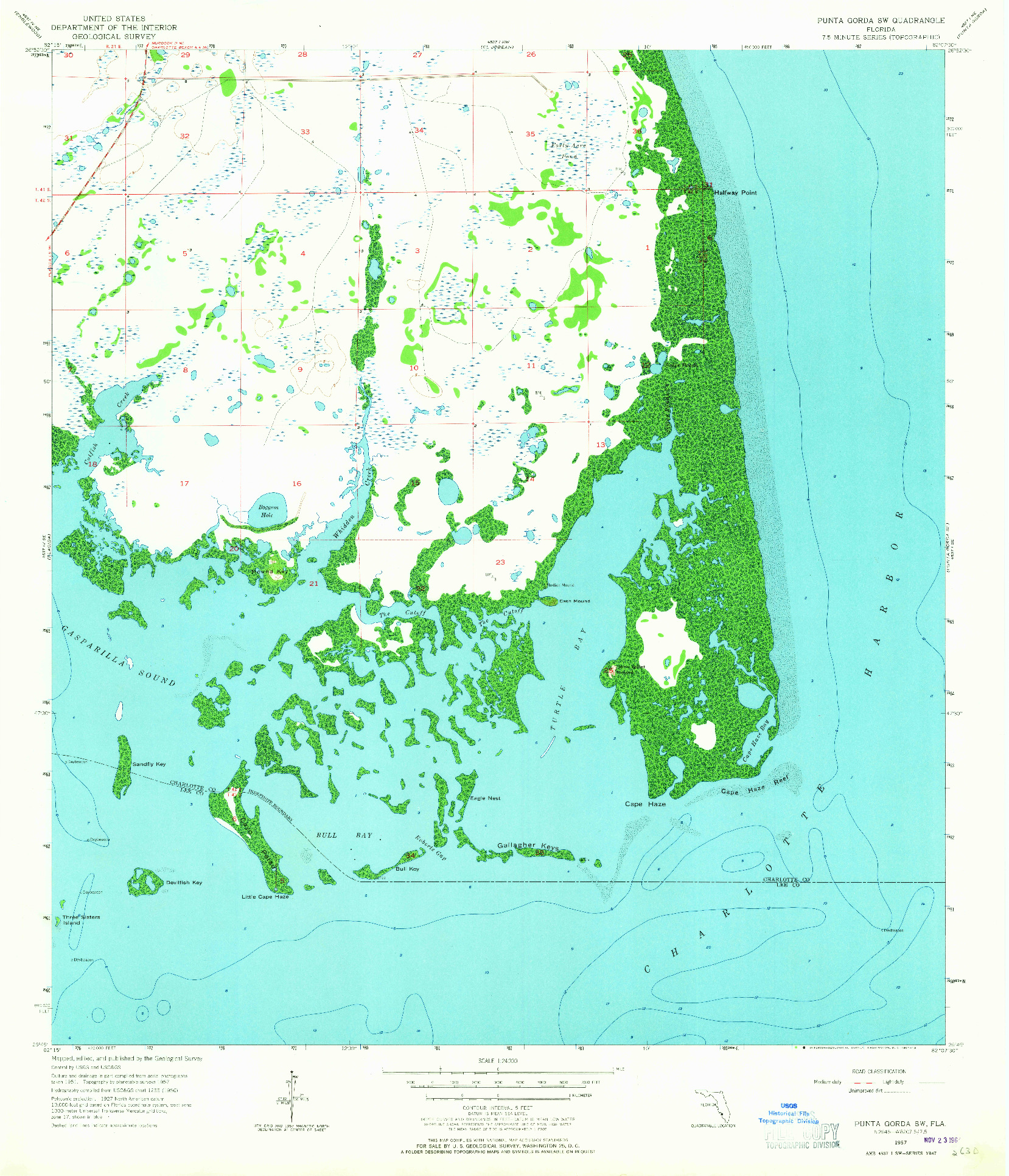 USGS 1:24000-SCALE QUADRANGLE FOR PUNTA GORDA SW, FL 1957