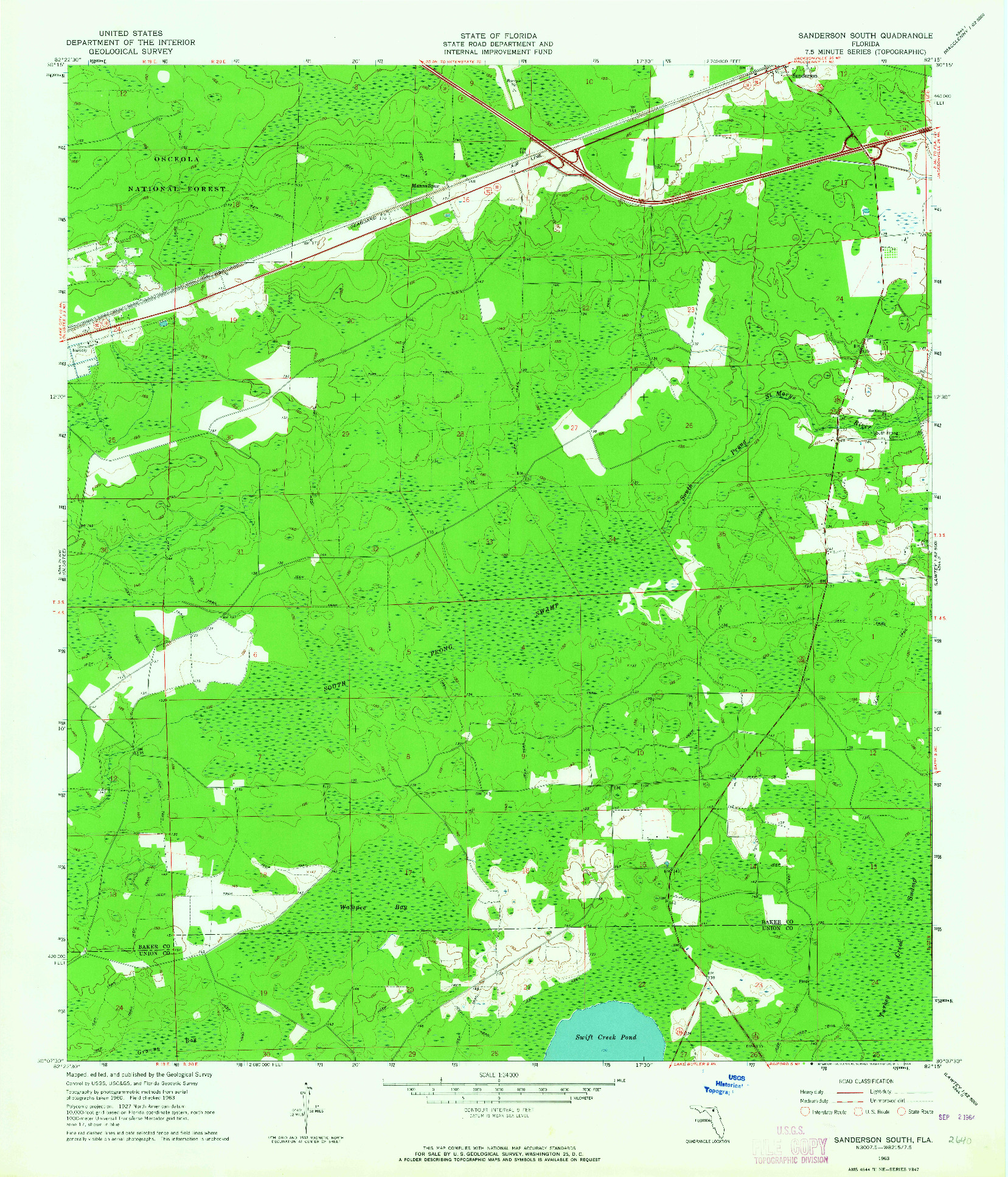 USGS 1:24000-SCALE QUADRANGLE FOR SANDERSON SOUTH, FL 1963
