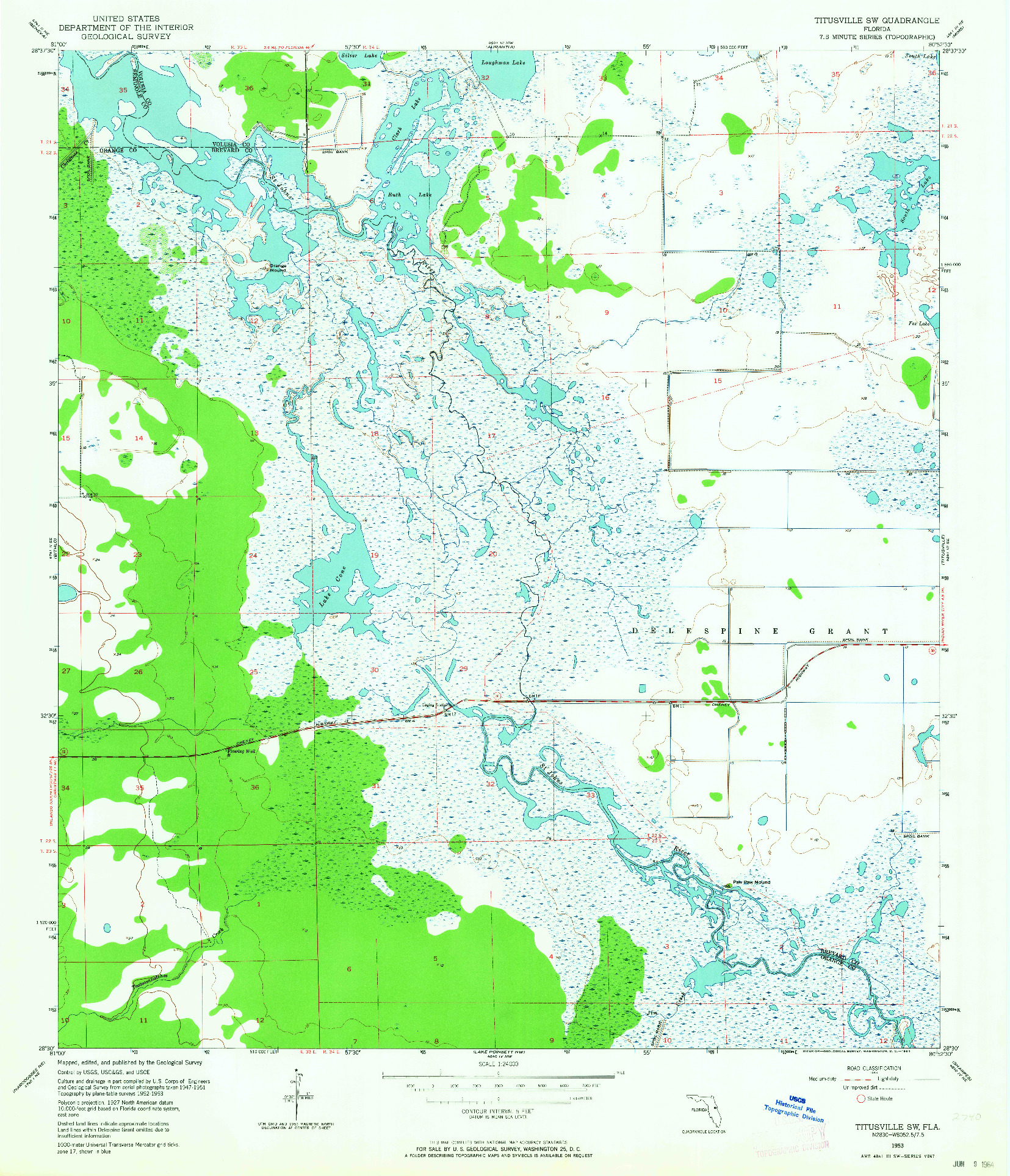 USGS 1:24000-SCALE QUADRANGLE FOR TITUSVILLE SW, FL 1953