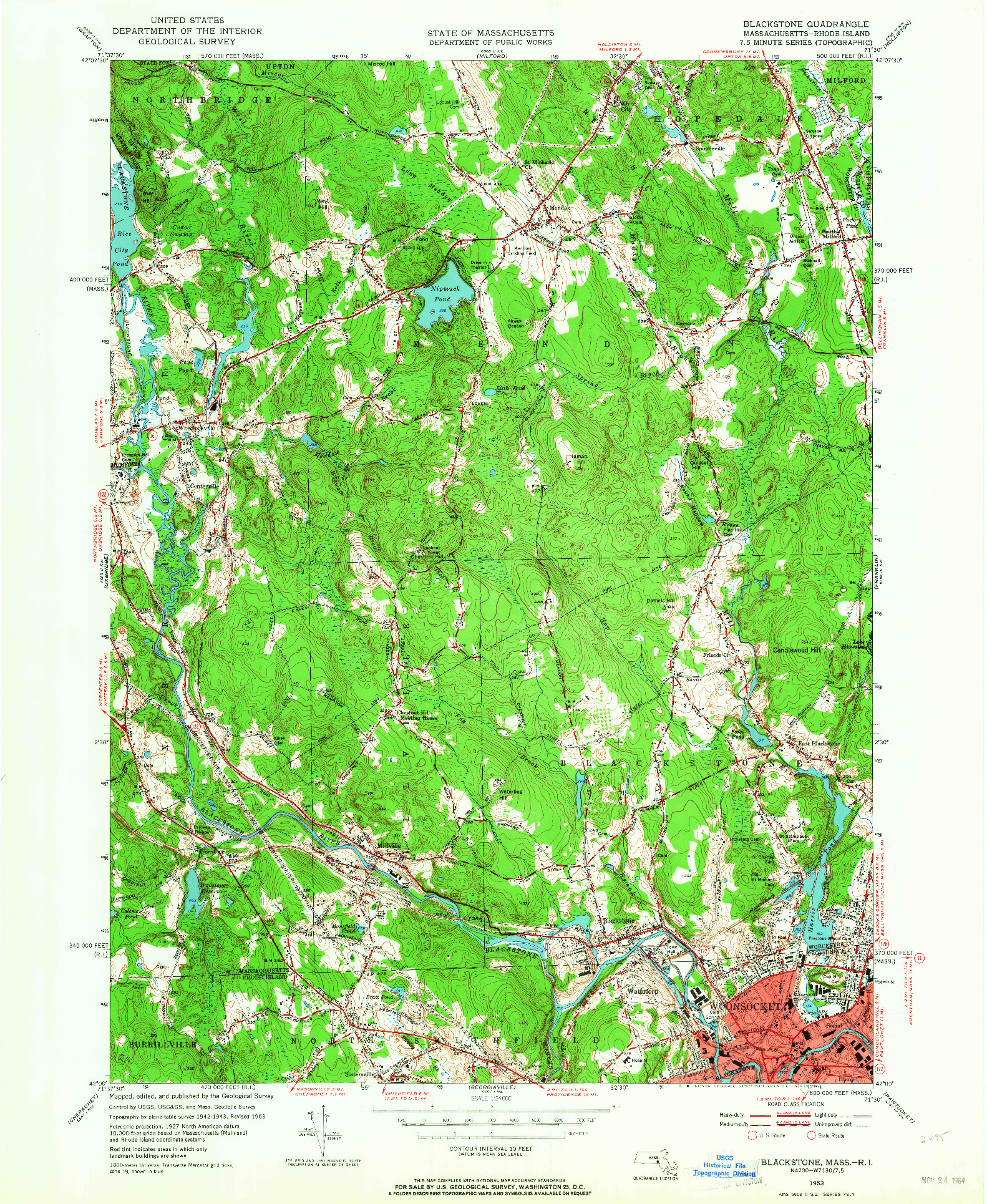 USGS 1:24000-SCALE QUADRANGLE FOR BLACKSTONE, MA 1953