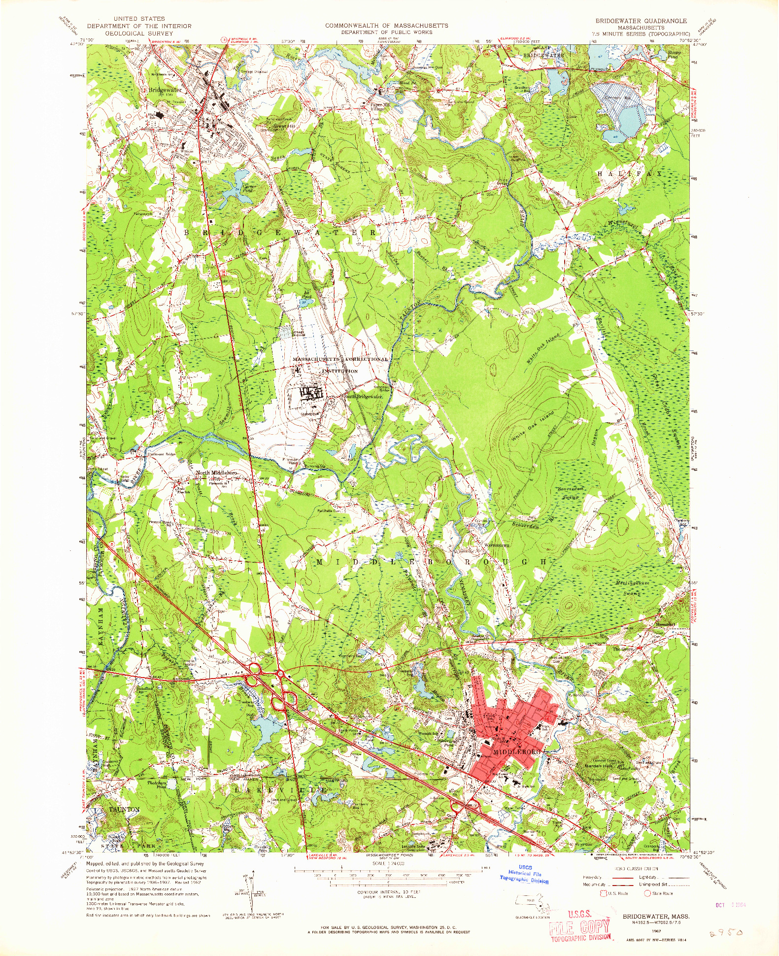 USGS 1:24000-SCALE QUADRANGLE FOR BRIDGEWATER, MA 1962