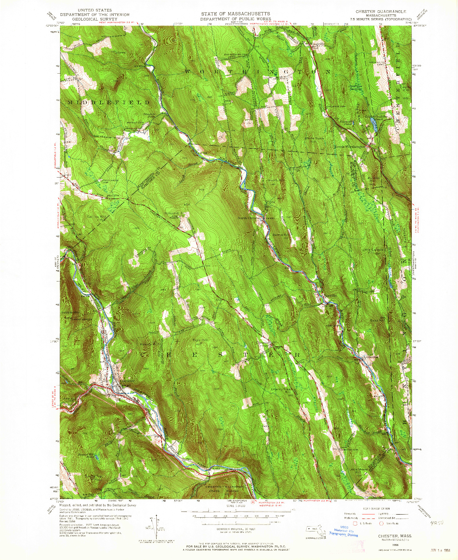 USGS 1:24000-SCALE QUADRANGLE FOR CHESTER, MA 1956