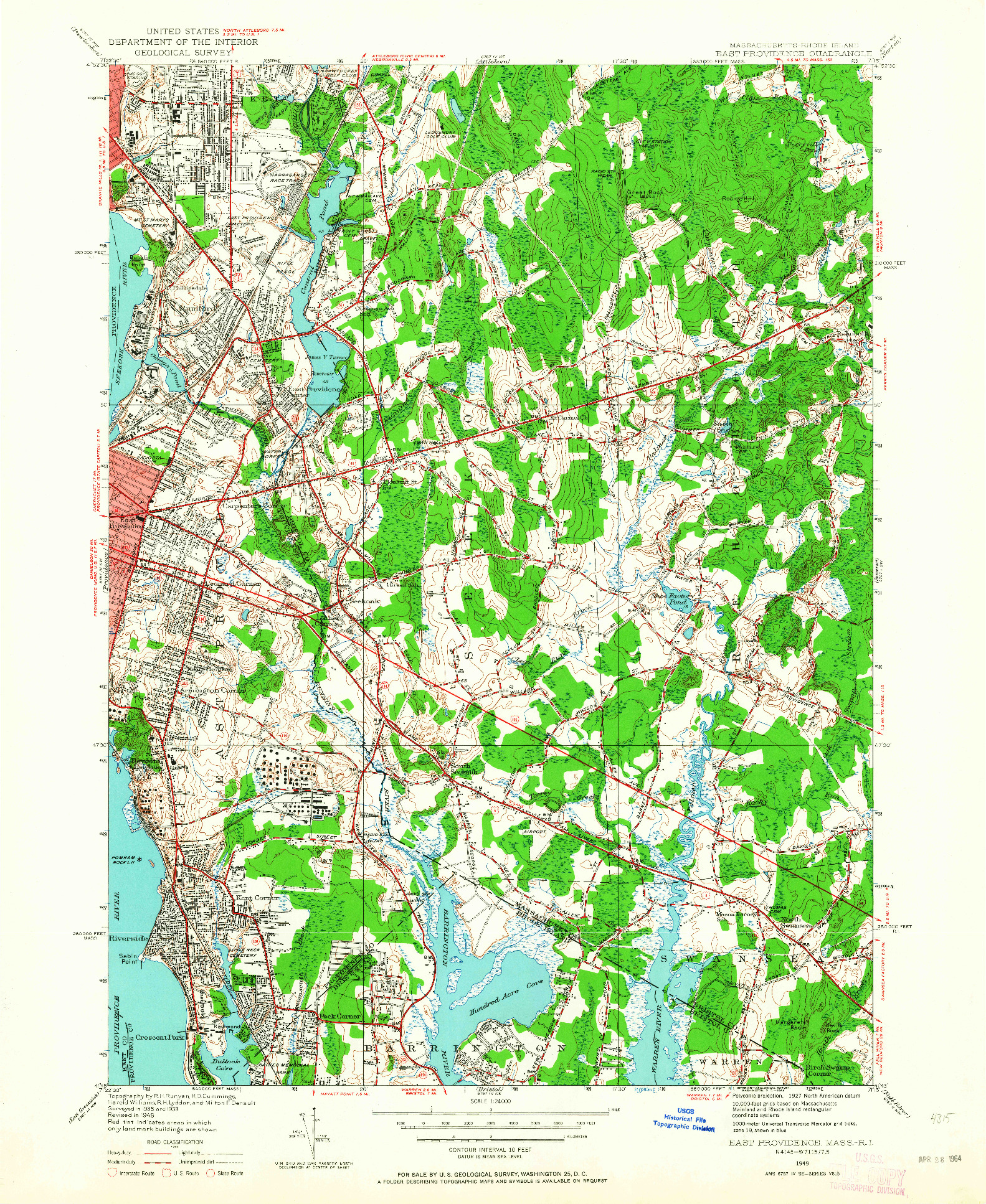 USGS 1:24000-SCALE QUADRANGLE FOR EAST PROVIDENCE, MA 1949