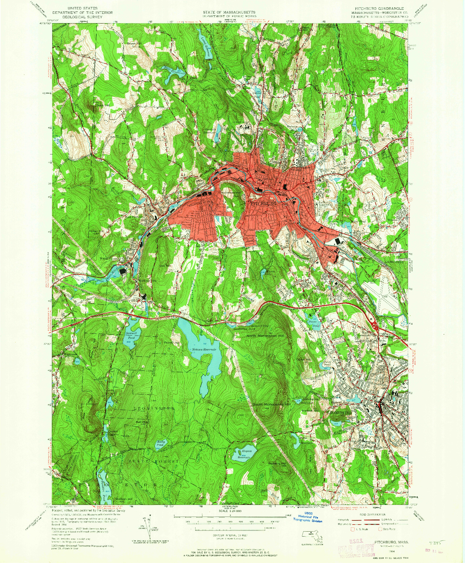 USGS 1:24000-SCALE QUADRANGLE FOR FITCHBURG, MA 1954