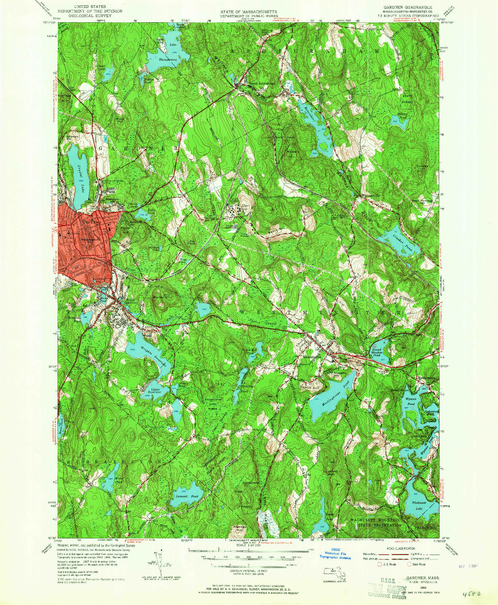 USGS 1:24000-SCALE QUADRANGLE FOR GARDNER, MA 1954
