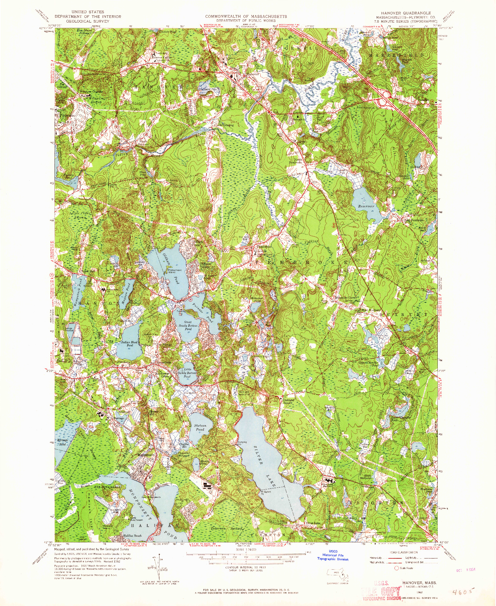 USGS 1:24000-SCALE QUADRANGLE FOR HANOVER, MA 1962