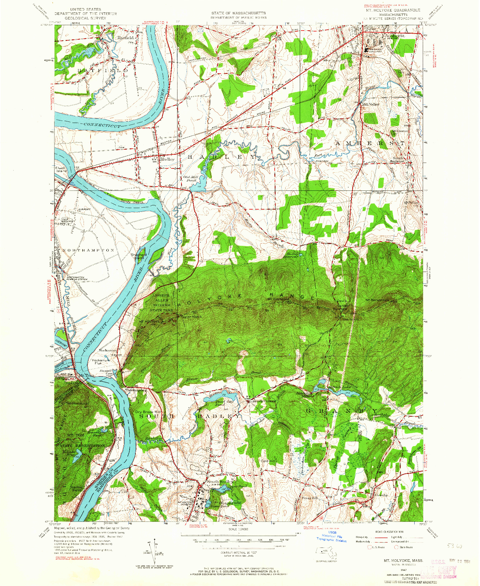 USGS 1:24000-SCALE QUADRANGLE FOR MT HOLYOKE, MA 1947