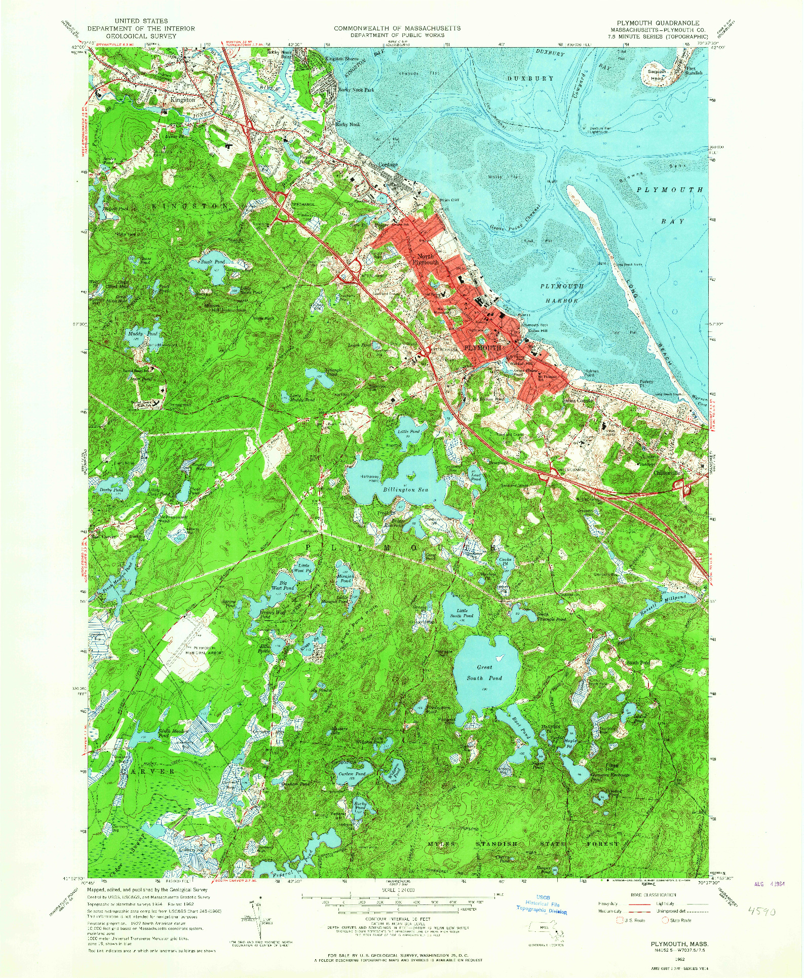 USGS 1:24000-SCALE QUADRANGLE FOR PLYMOUTH, MA 1962