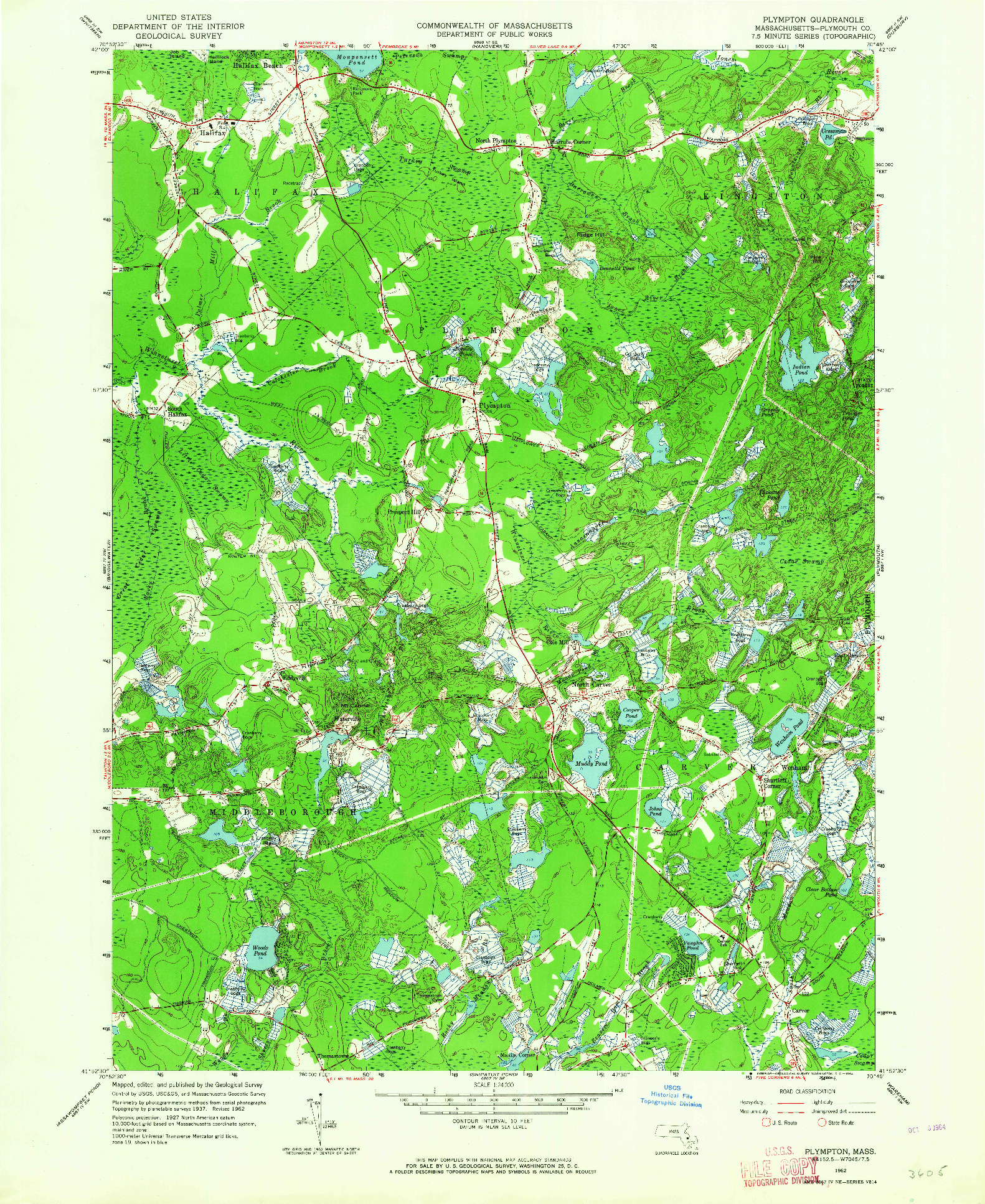 USGS 1:24000-SCALE QUADRANGLE FOR PLYMPTON, MA 1962