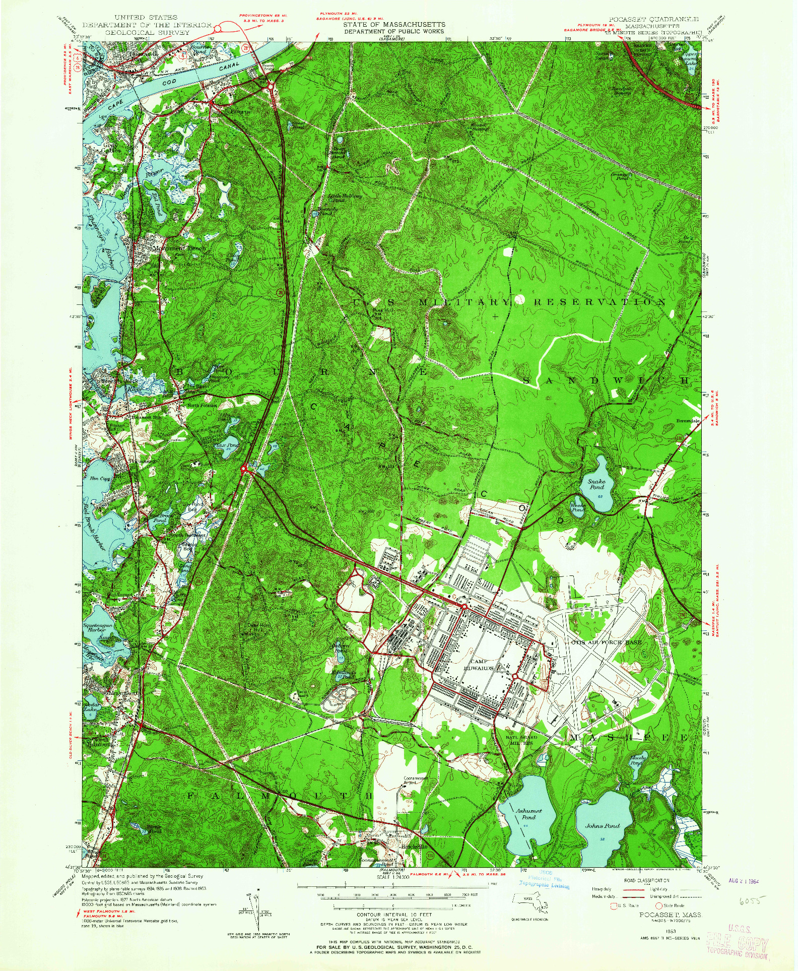 USGS 1:24000-SCALE QUADRANGLE FOR POCASSET, MA 1953