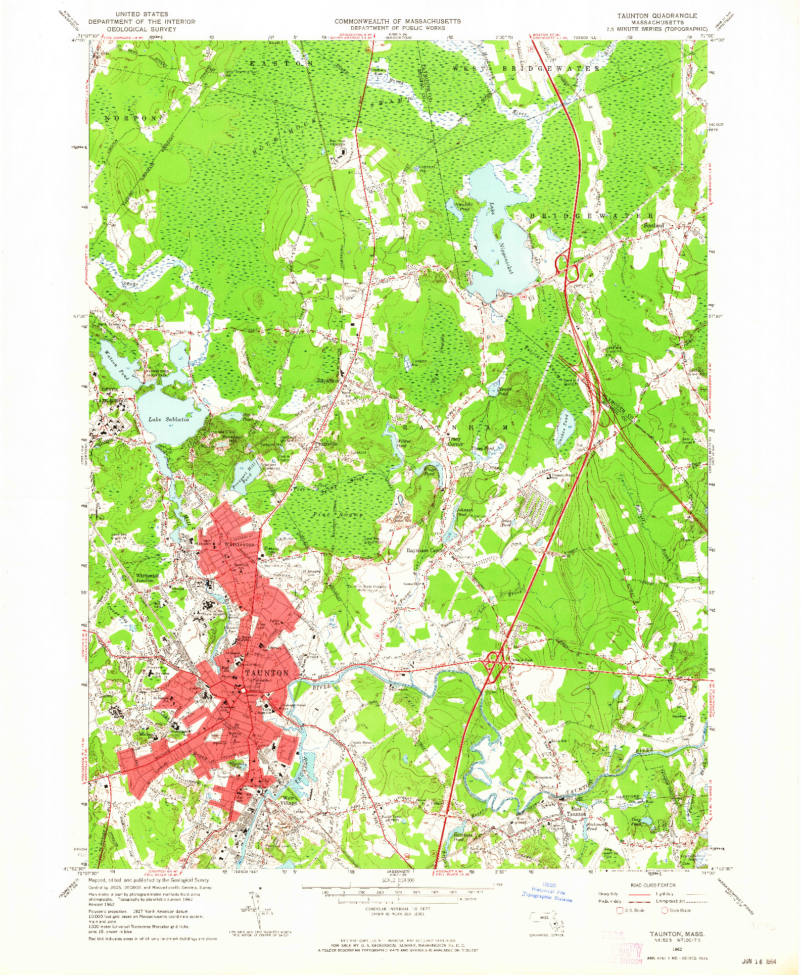 USGS 1:24000-SCALE QUADRANGLE FOR TAUNTON, MA 1962