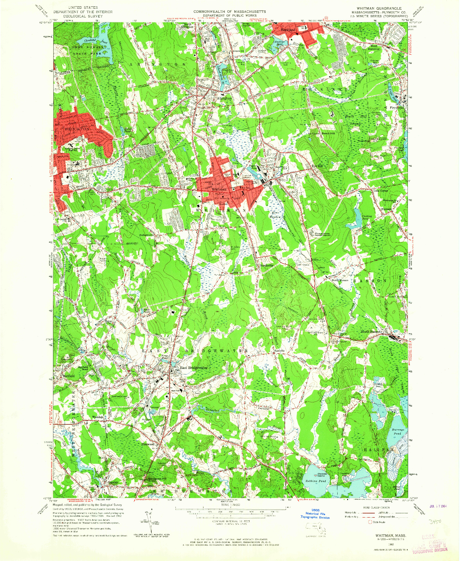 USGS 1:24000-SCALE QUADRANGLE FOR WHITMAN, MA 1962