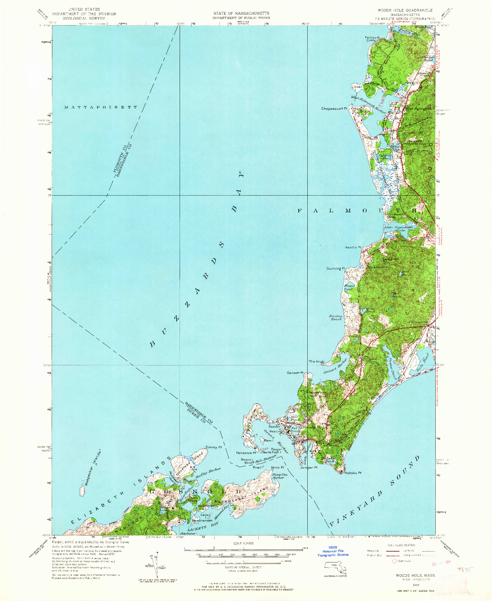 USGS 1:24000-SCALE QUADRANGLE FOR WOODS HOLE, MA 1953