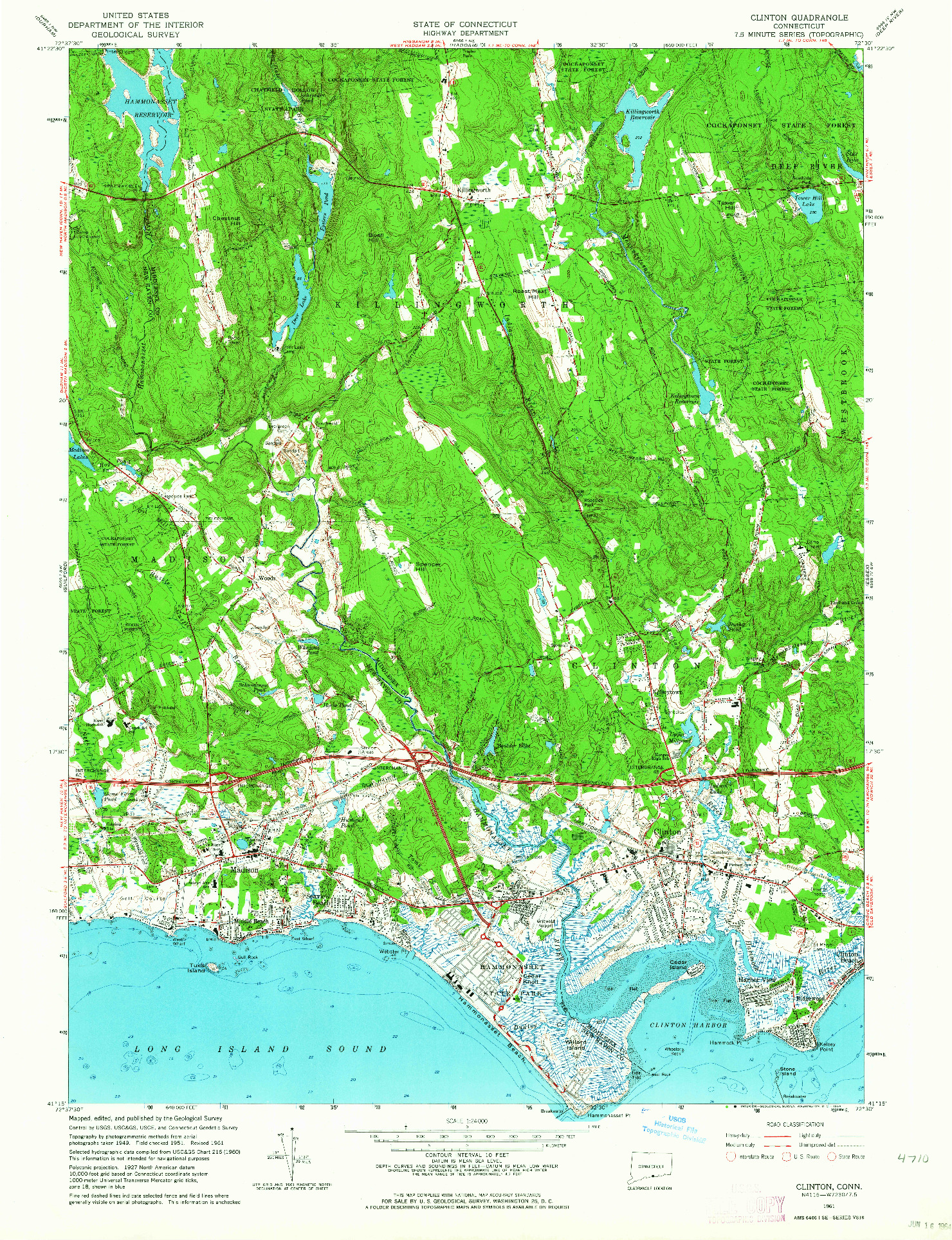 USGS 1:24000-SCALE QUADRANGLE FOR CLINTON, CT 1961