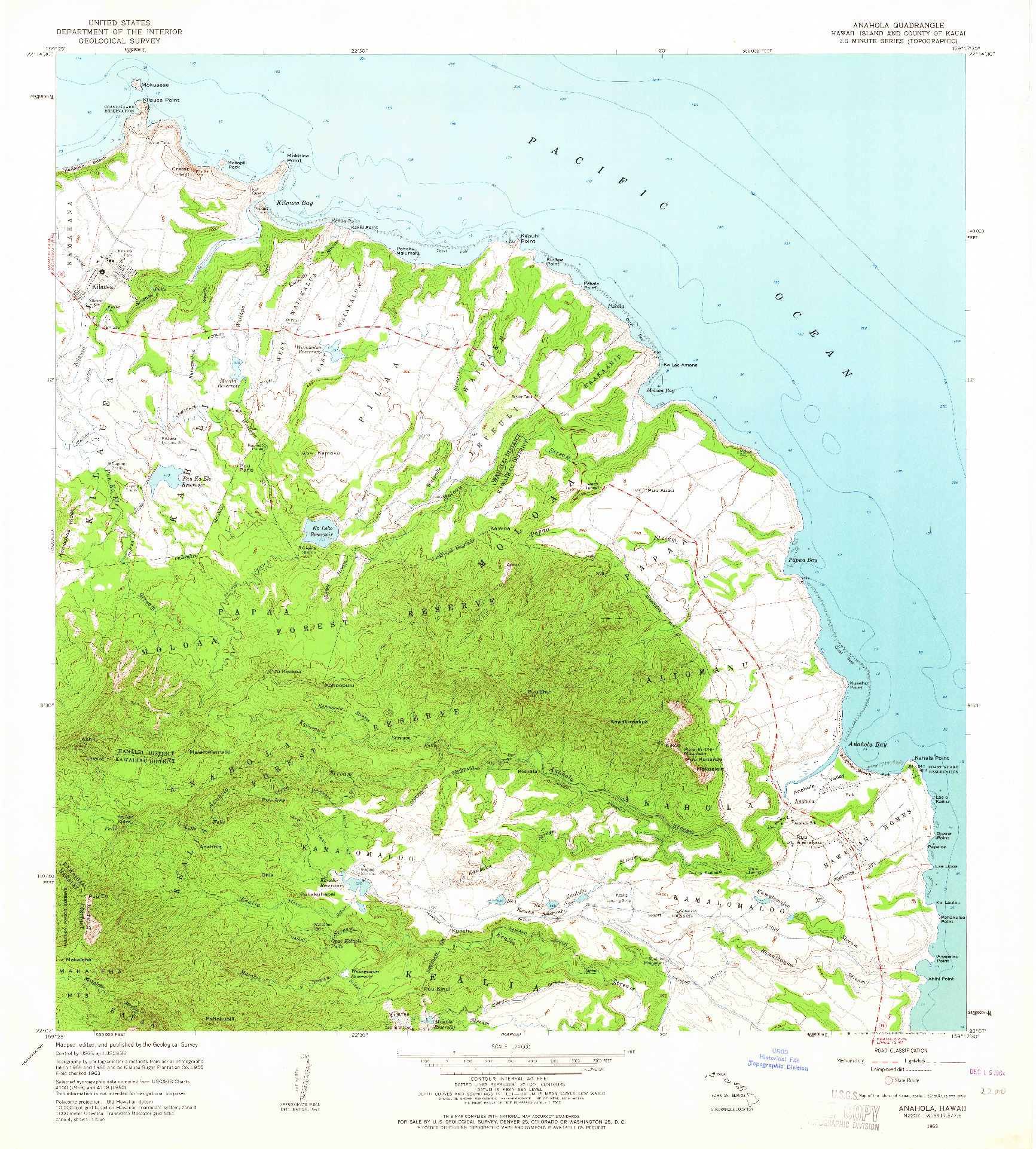 USGS 1:24000-SCALE QUADRANGLE FOR ANAHOLA, HI 1963